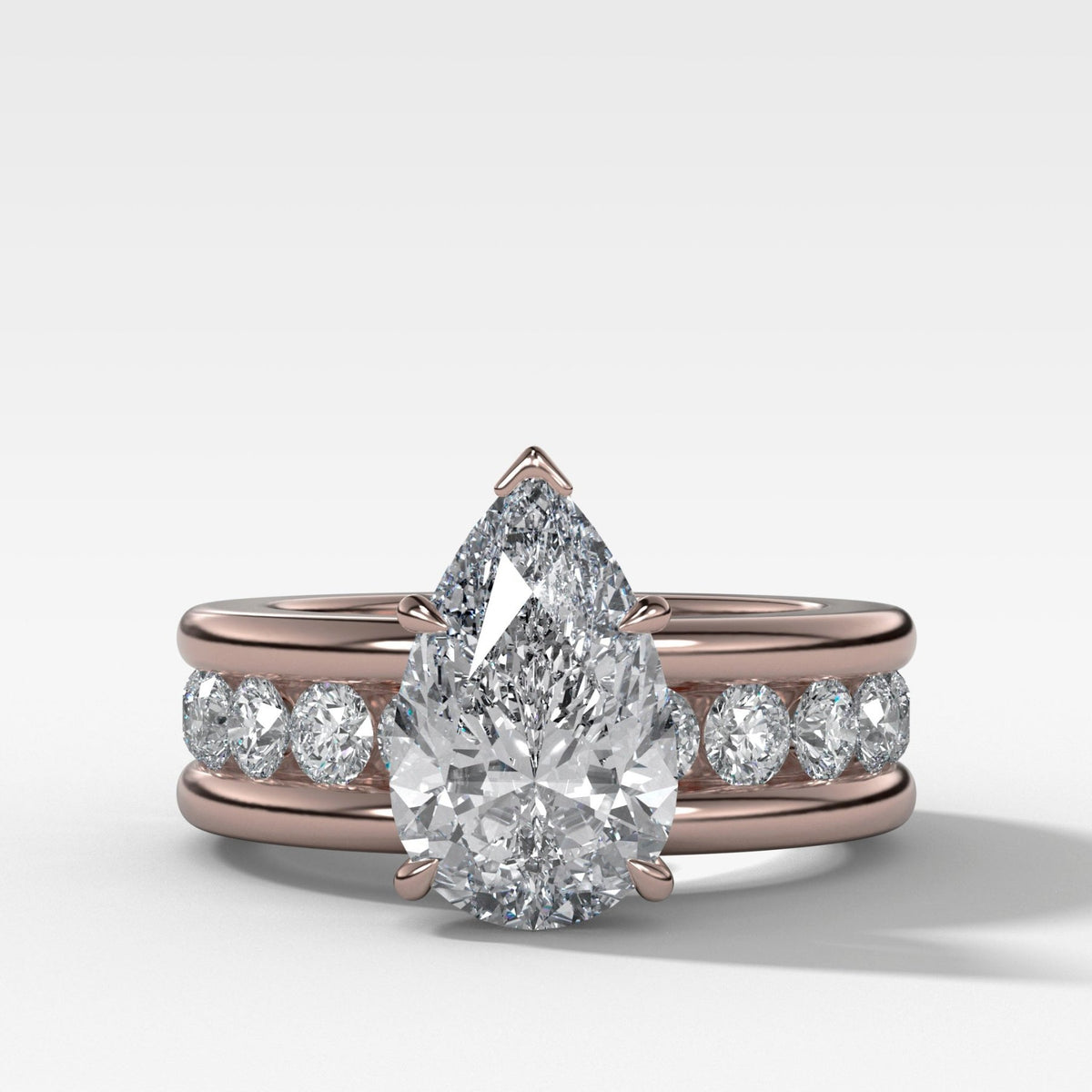 Chunky Channel Set Engagement Ring with Pear Cut Diamond - GOODSTONE