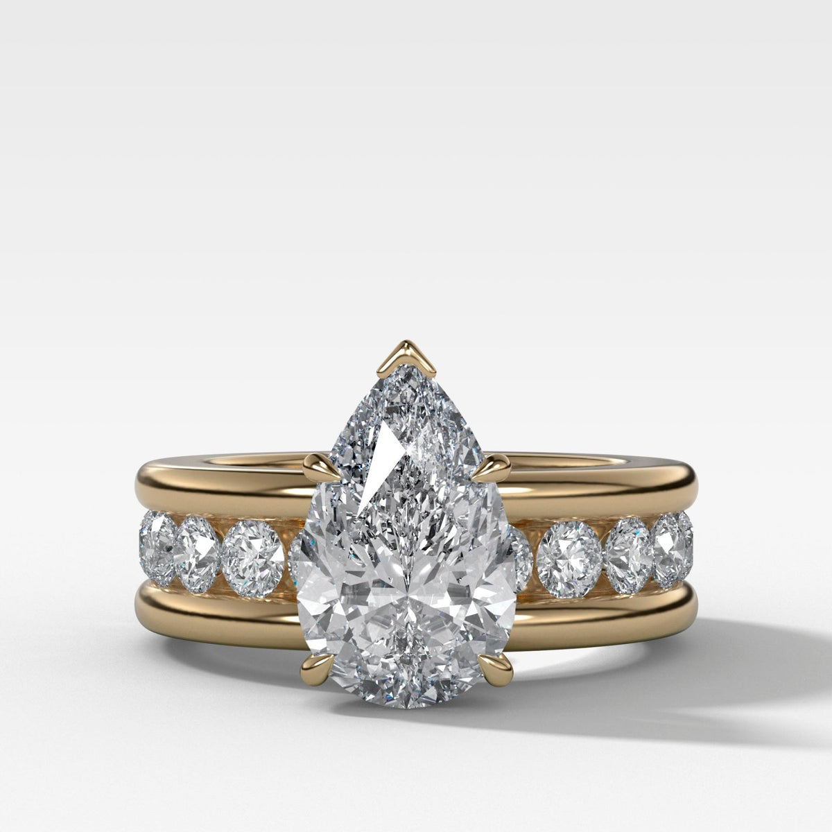 Chunky Channel Set Engagement Ring with Pear Cut Diamond - GOODSTONE