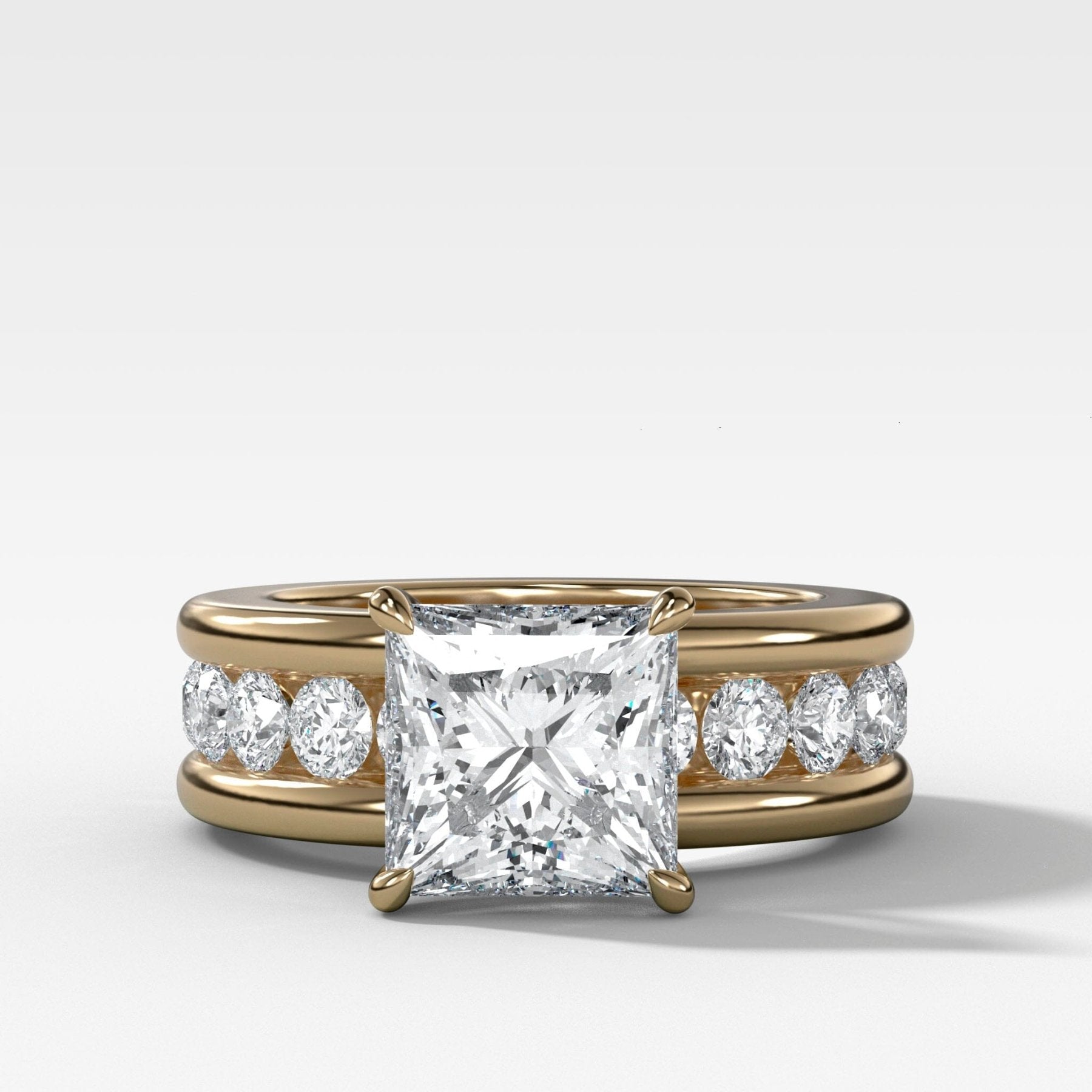 Chunky Channel Set Engagement Ring with Princess Cut Diamond - GOODSTONE