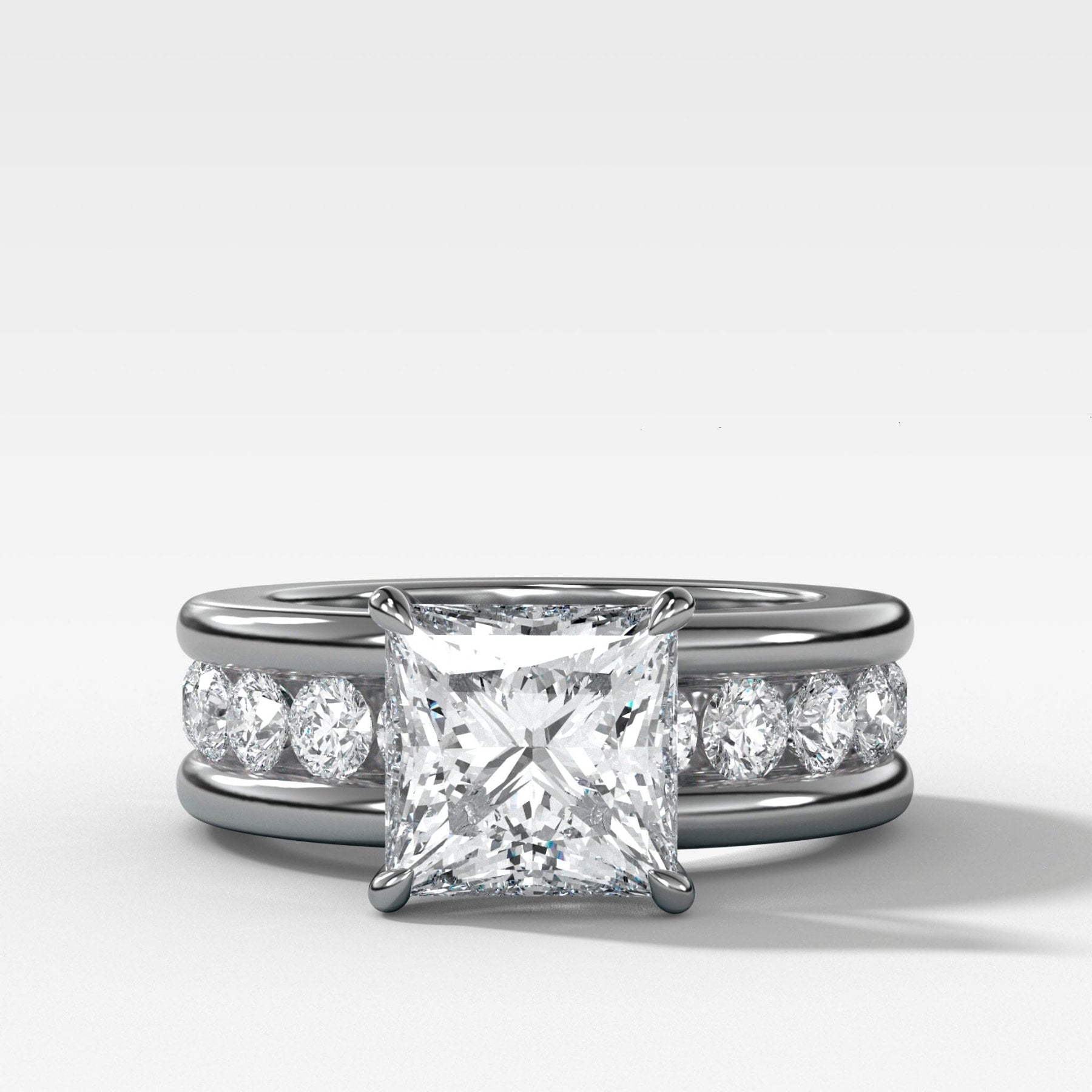 Chunky Channel Set Engagement Ring with Princess Cut Diamond - GOODSTONE