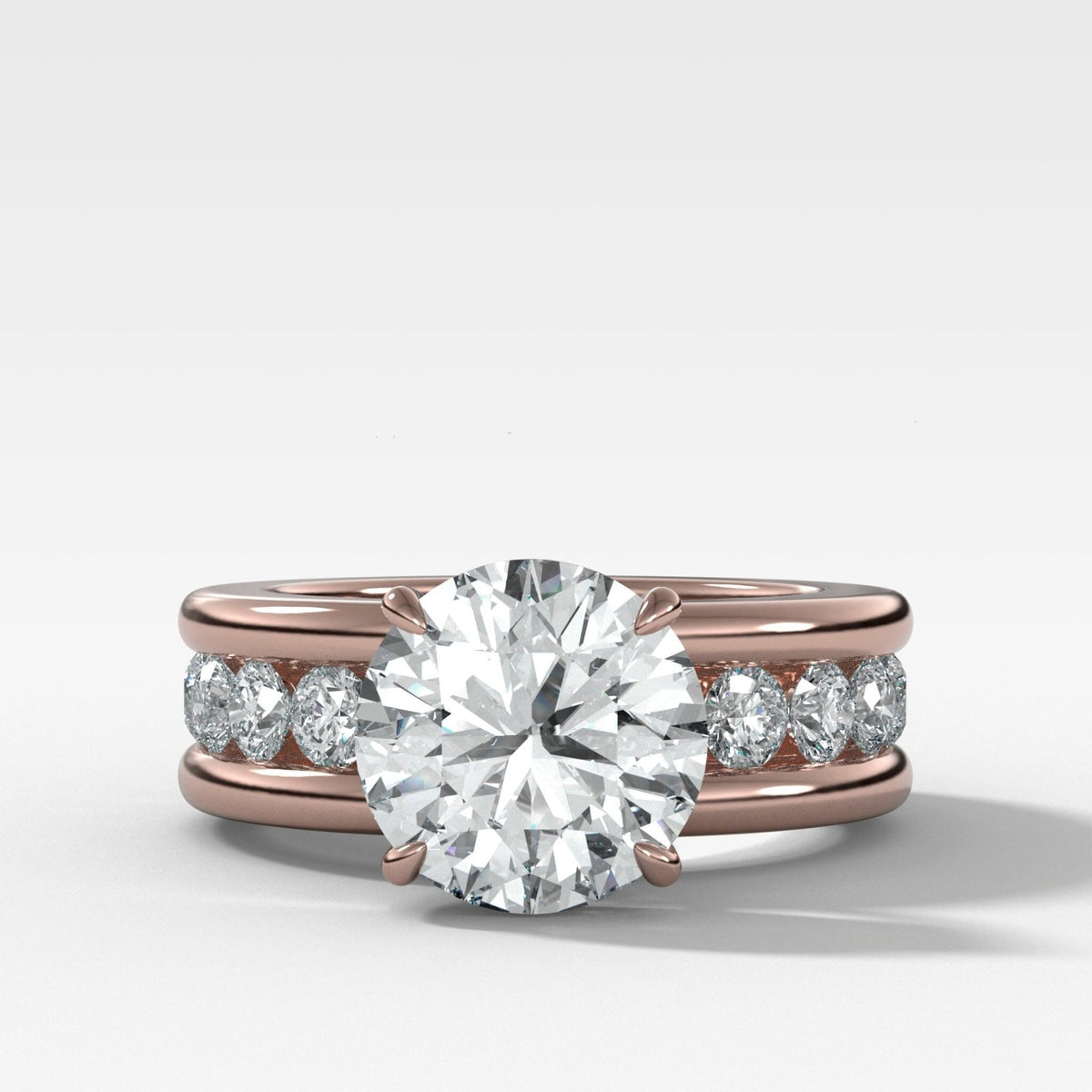 Chunky Channel Set Engagement Ring with Round Cut Diamond - GOODSTONE