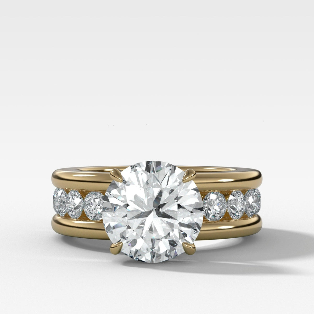 Chunky Channel Set Engagement Ring with Round Cut Diamond - GOODSTONE
