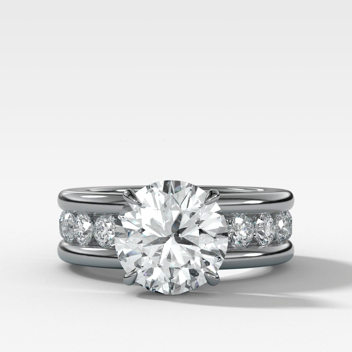 Chunky Channel Set Engagement Ring with Round Cut Diamond - GOODSTONE