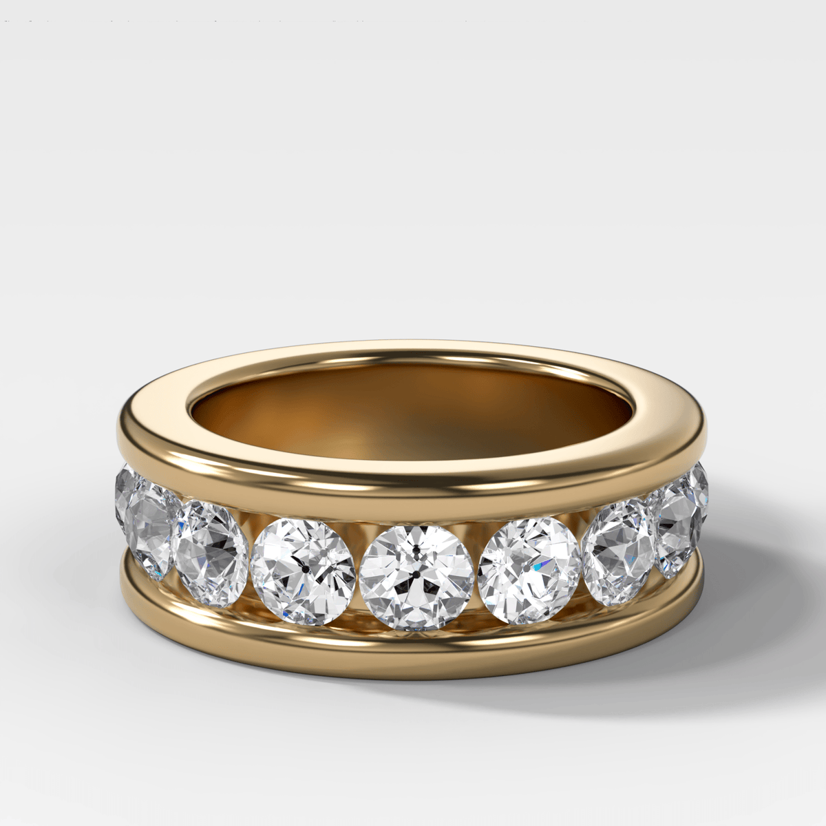 Chunky Channel Set Halfway Wedding band with Old Euro Cut Diamonds - GOODSTONE