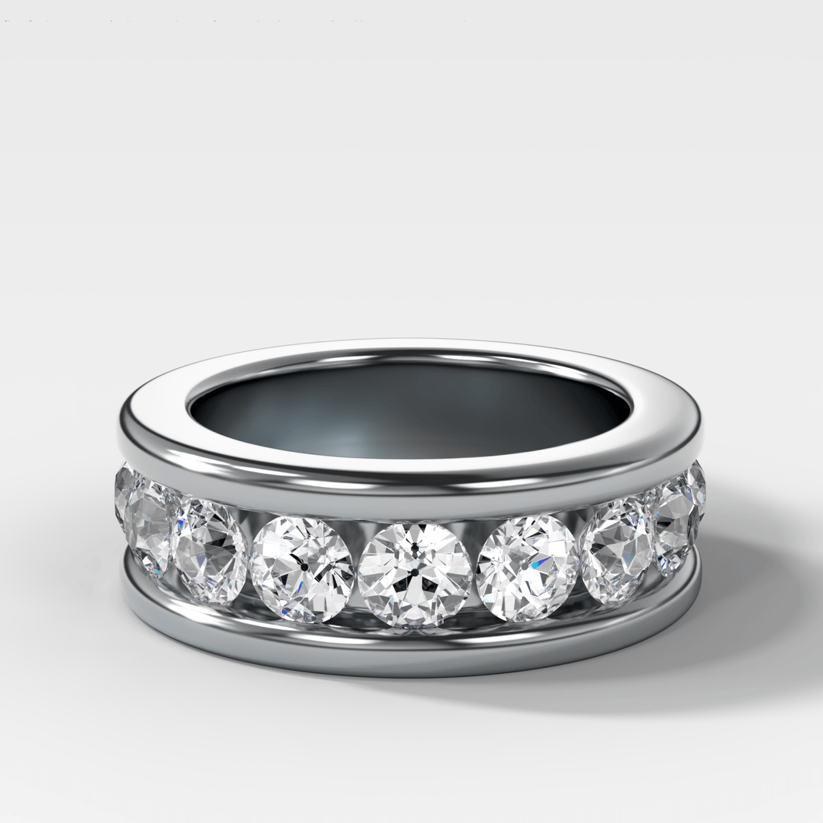 Chunky Channel Set Halfway Wedding band with Old Euro Cut Diamonds - GOODSTONE