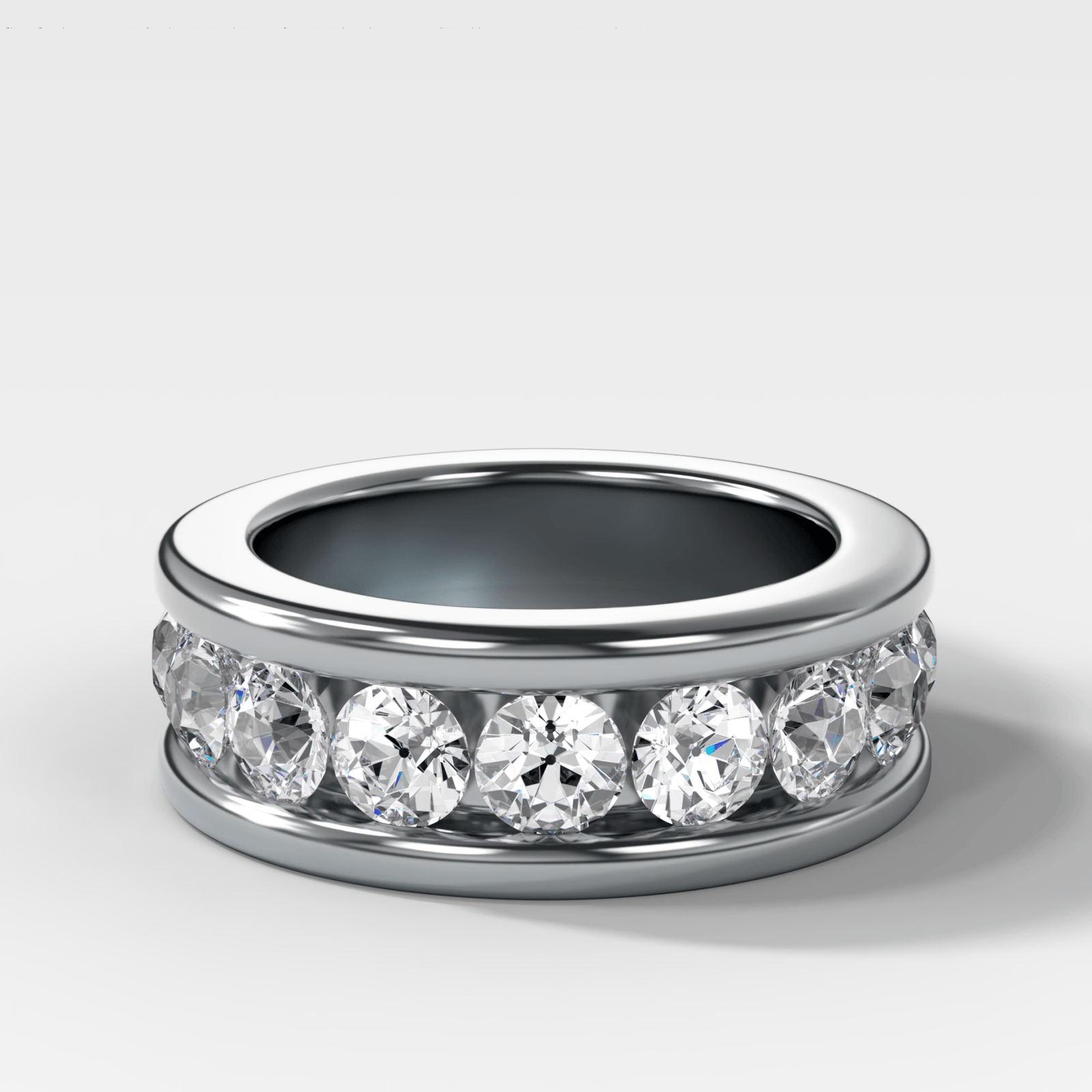 Chunky Channel Set Halfway Wedding band with Old Euro Cut Diamonds - GOODSTONE