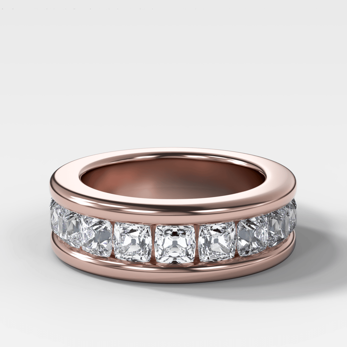 Chunky Channel Set Halfway Wedding band with Old Mine Cut Diamonds - GOODSTONE