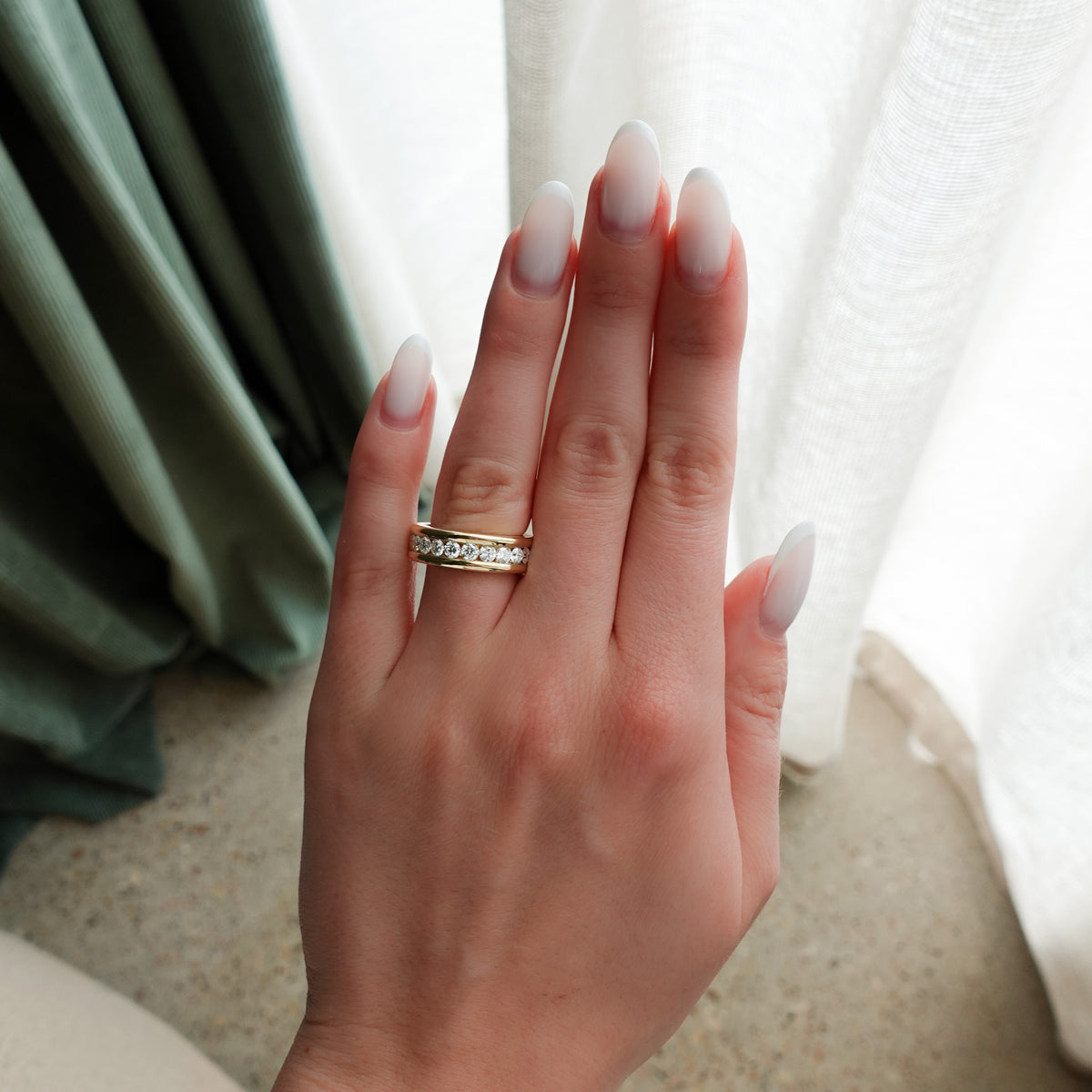 Chunky Channel Set Halfway Wedding band