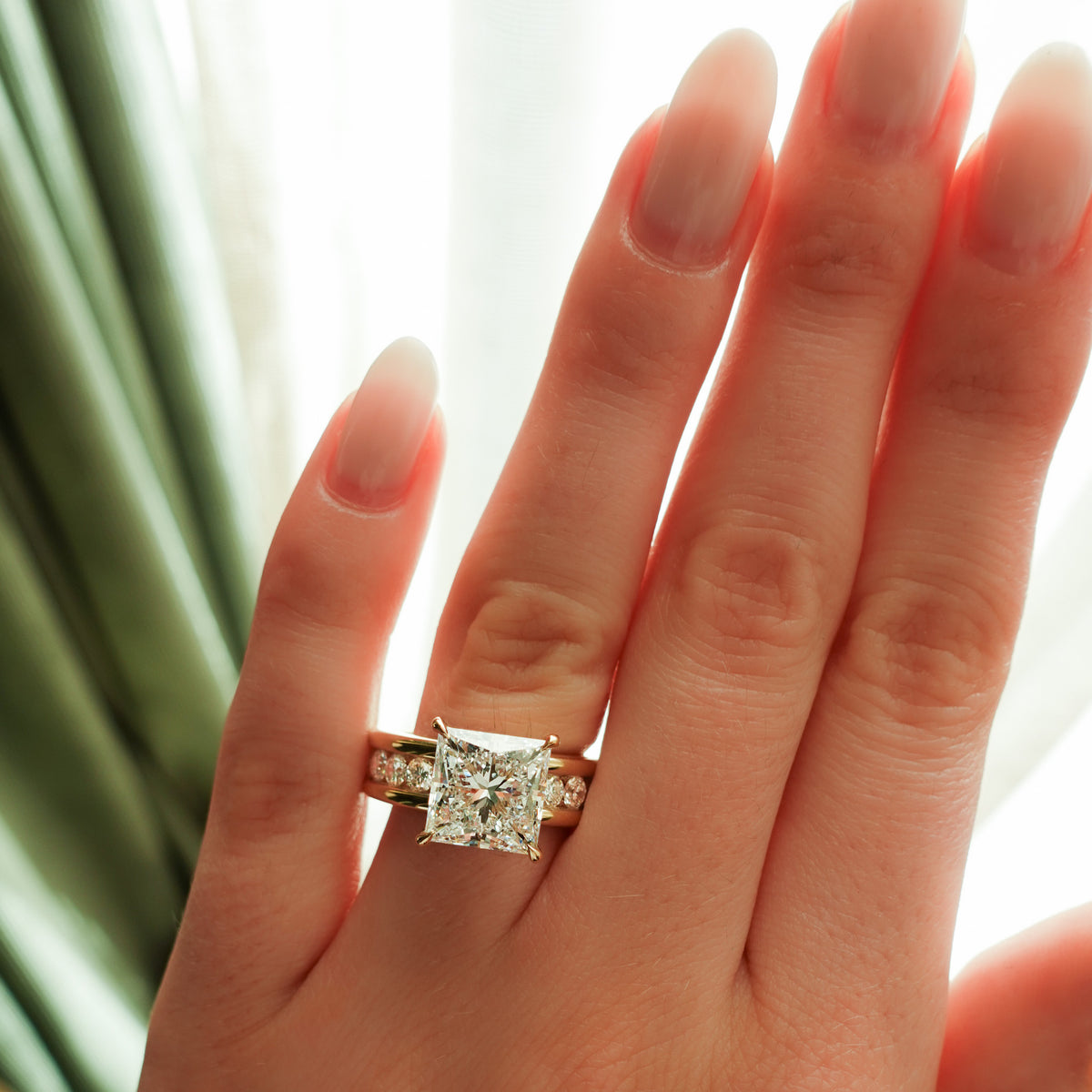 Chunky Channel Set Engagement Ring with Princess Cut Diamond