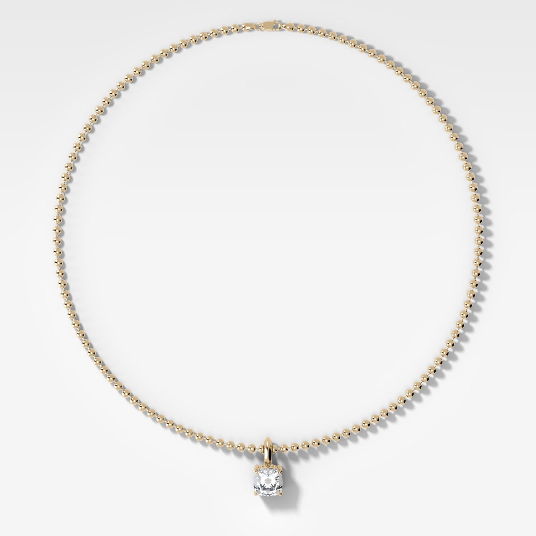Classic Cushion Attachable Diamond Pendant With Beaded Chain (3mm) - GOODSTONE