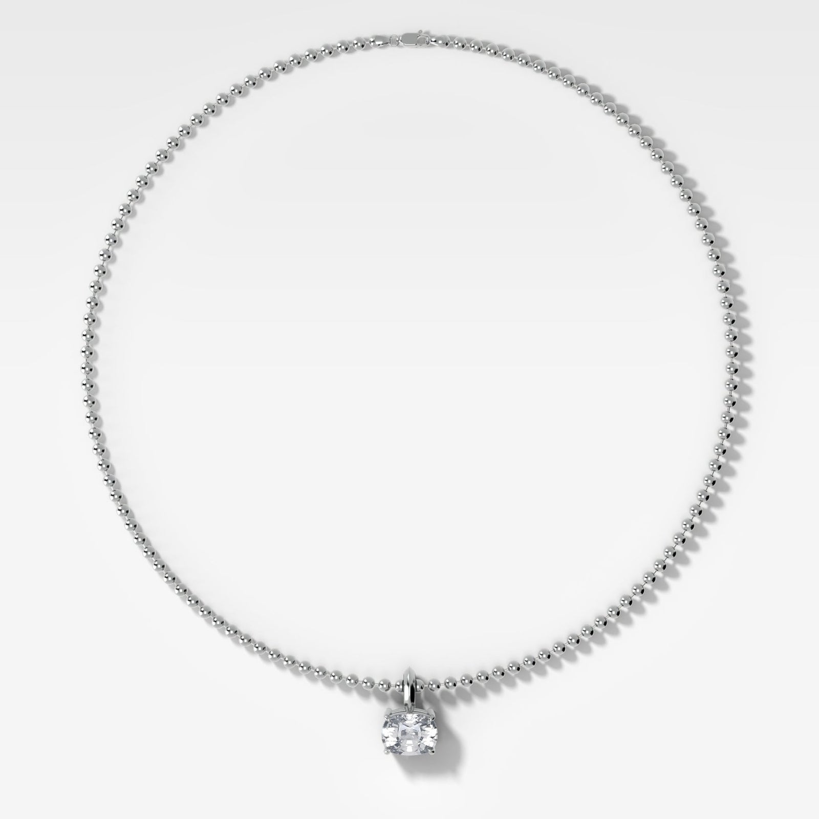 Classic East West Elongated Cushion Attachable Diamond Pendant With Beaded Chain (3mm) - GOODSTONE