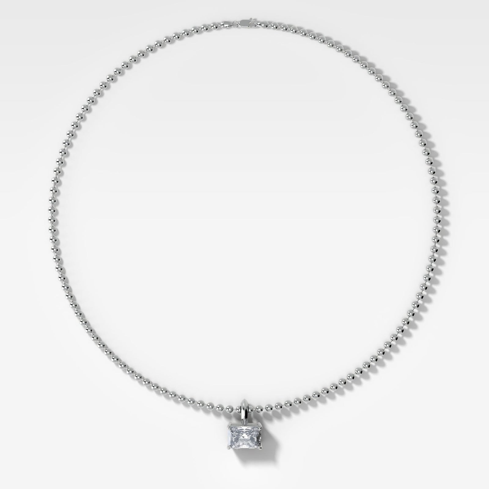 Classic East West Elongated Radiant Attachable Diamond Pendant With Beaded Chain (3mm) - GOODSTONE