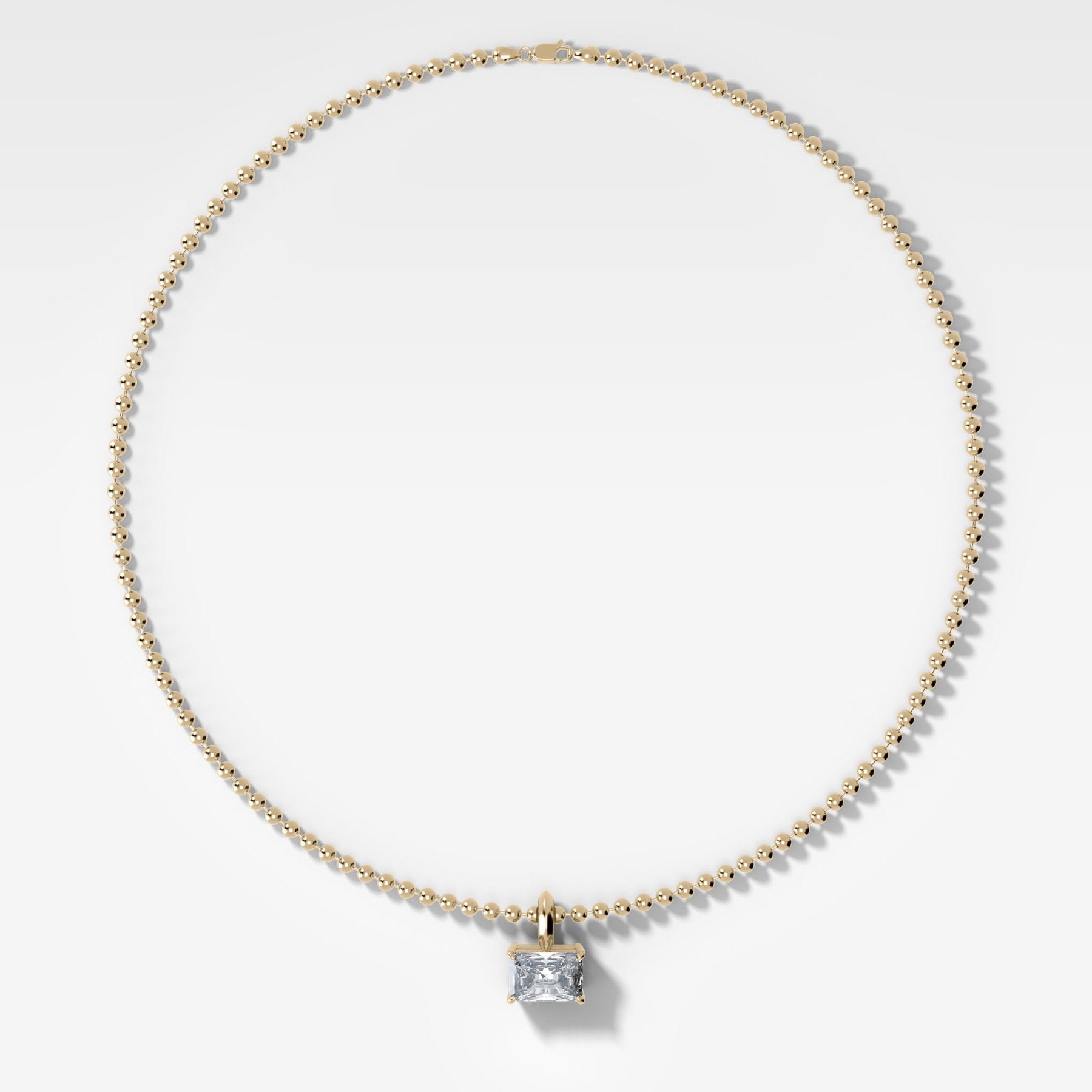 Classic East West Elongated Radiant Attachable Diamond Pendant With Beaded Chain (3mm) - GOODSTONE