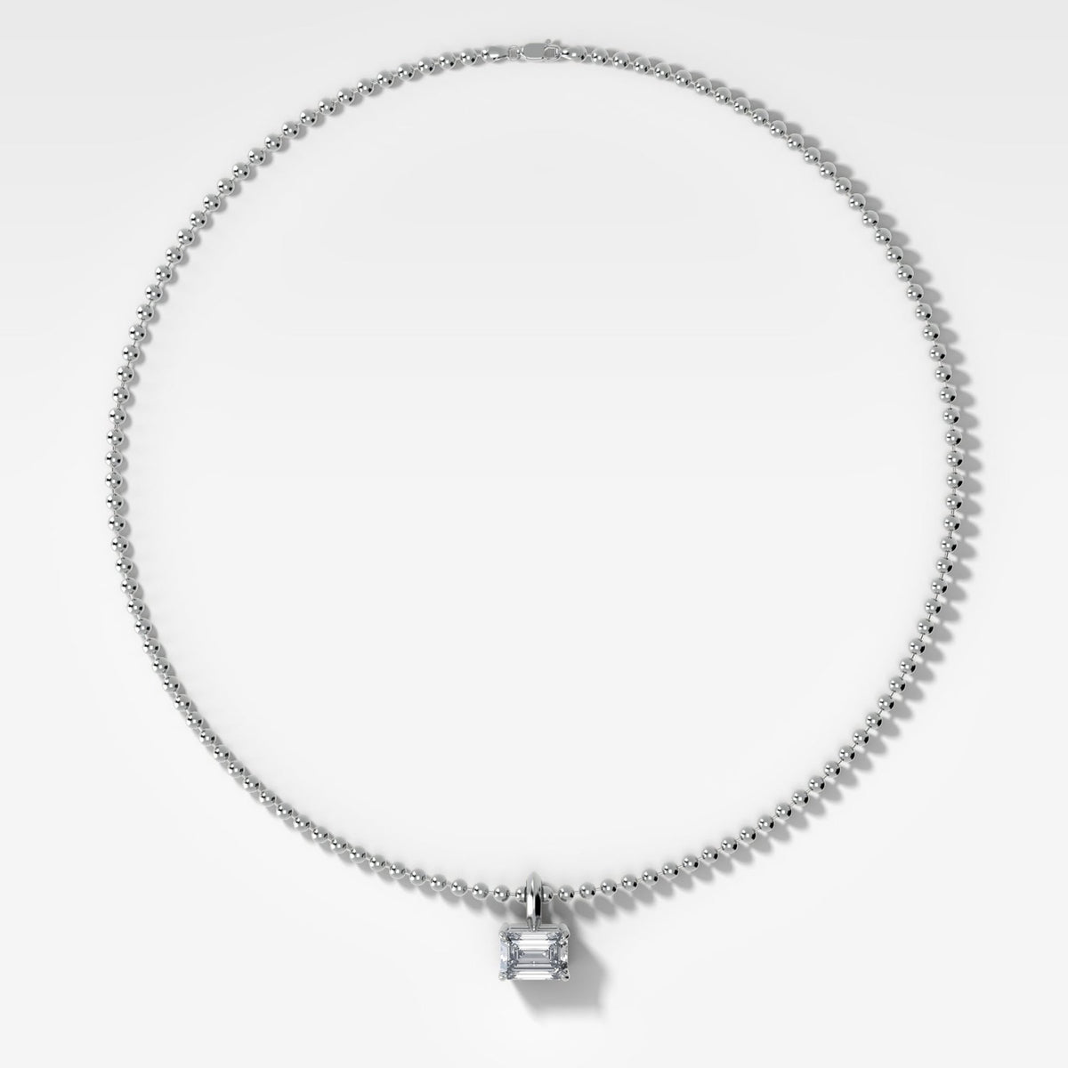 Classic East West Emerald Attachable Diamond Pendant With Beaded Chain (3mm) - GOODSTONE