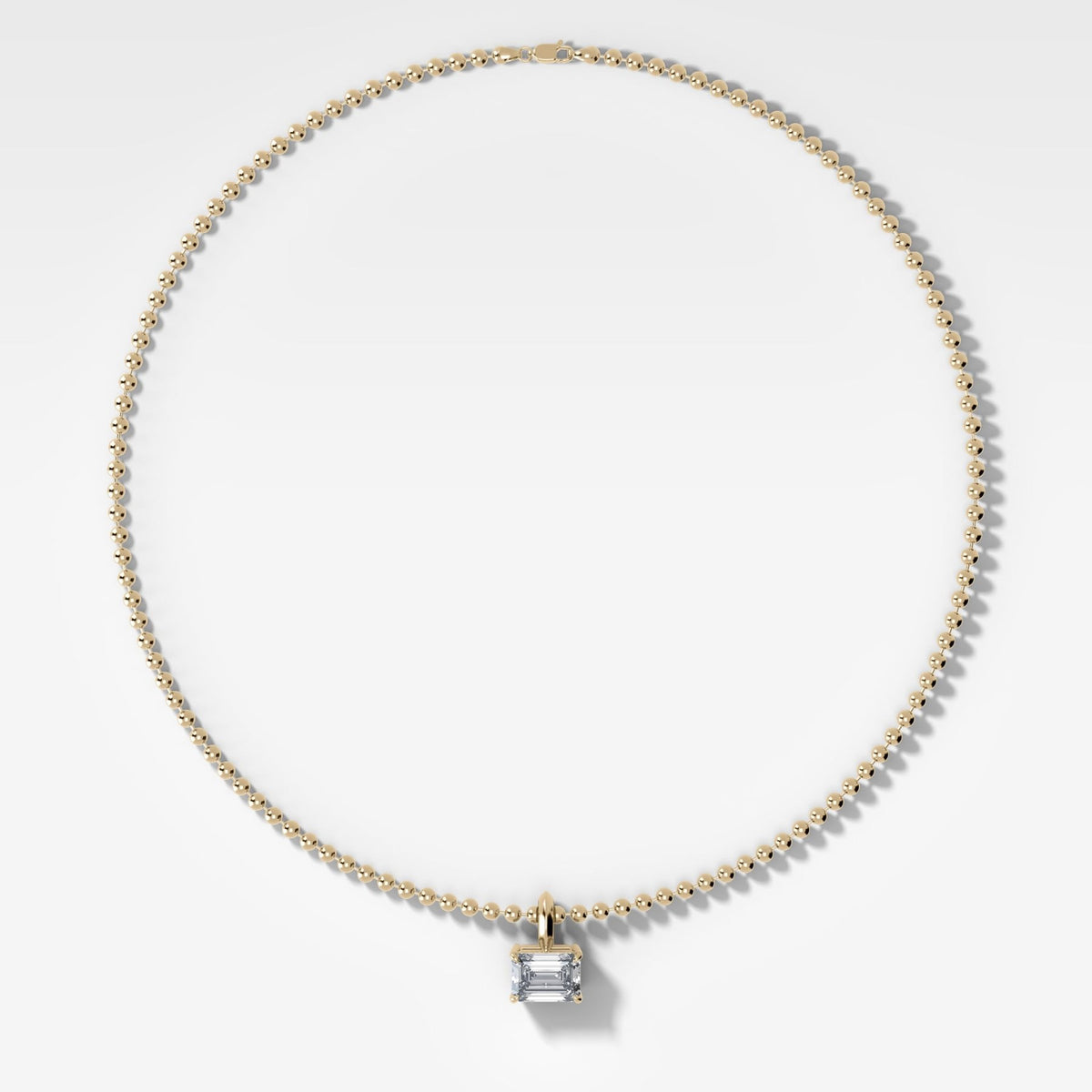 Classic East West Emerald Attachable Diamond Pendant With Beaded Chain (3mm) - GOODSTONE