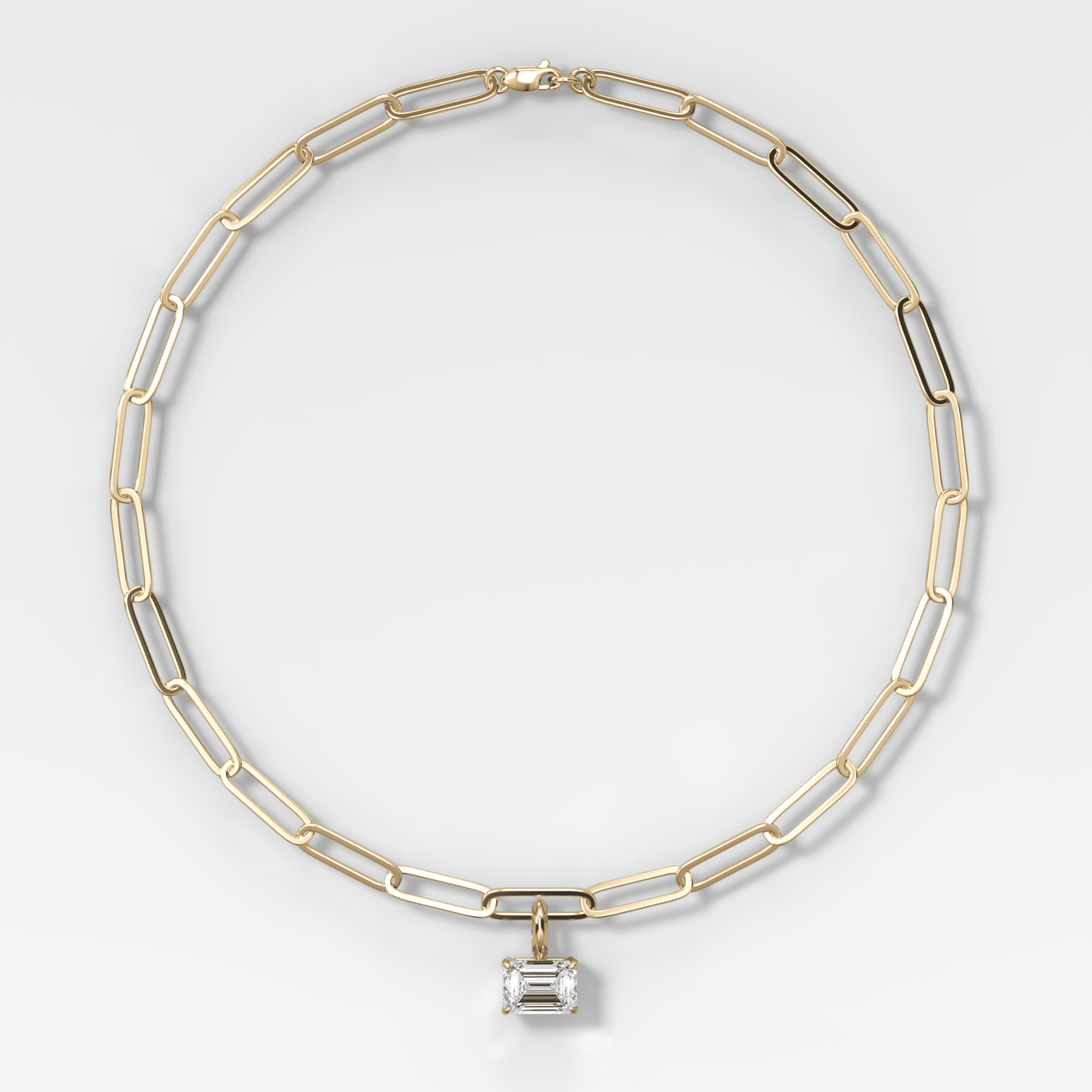 Classic East West Emerald Attachable Diamond Pendant With Paperclip Chain (6.2mm) - GOODSTONE