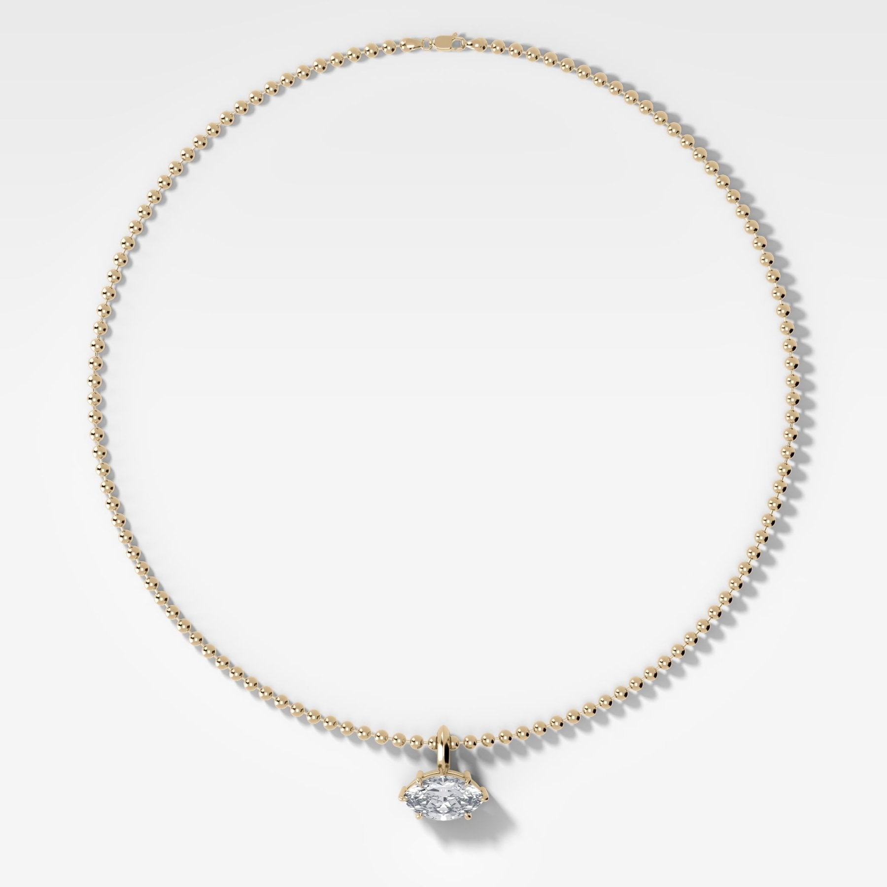 Classic East West Marquise Attachable Diamond Pendant With Beaded Chain (3mm) - GOODSTONE