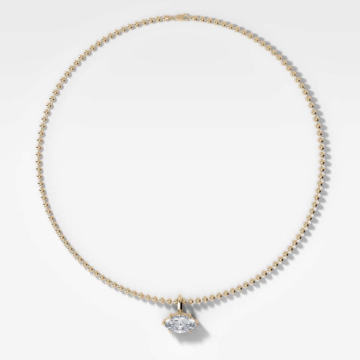 Classic East West Marquise Attachable Diamond Pendant With Beaded Chain (3mm) - GOODSTONE