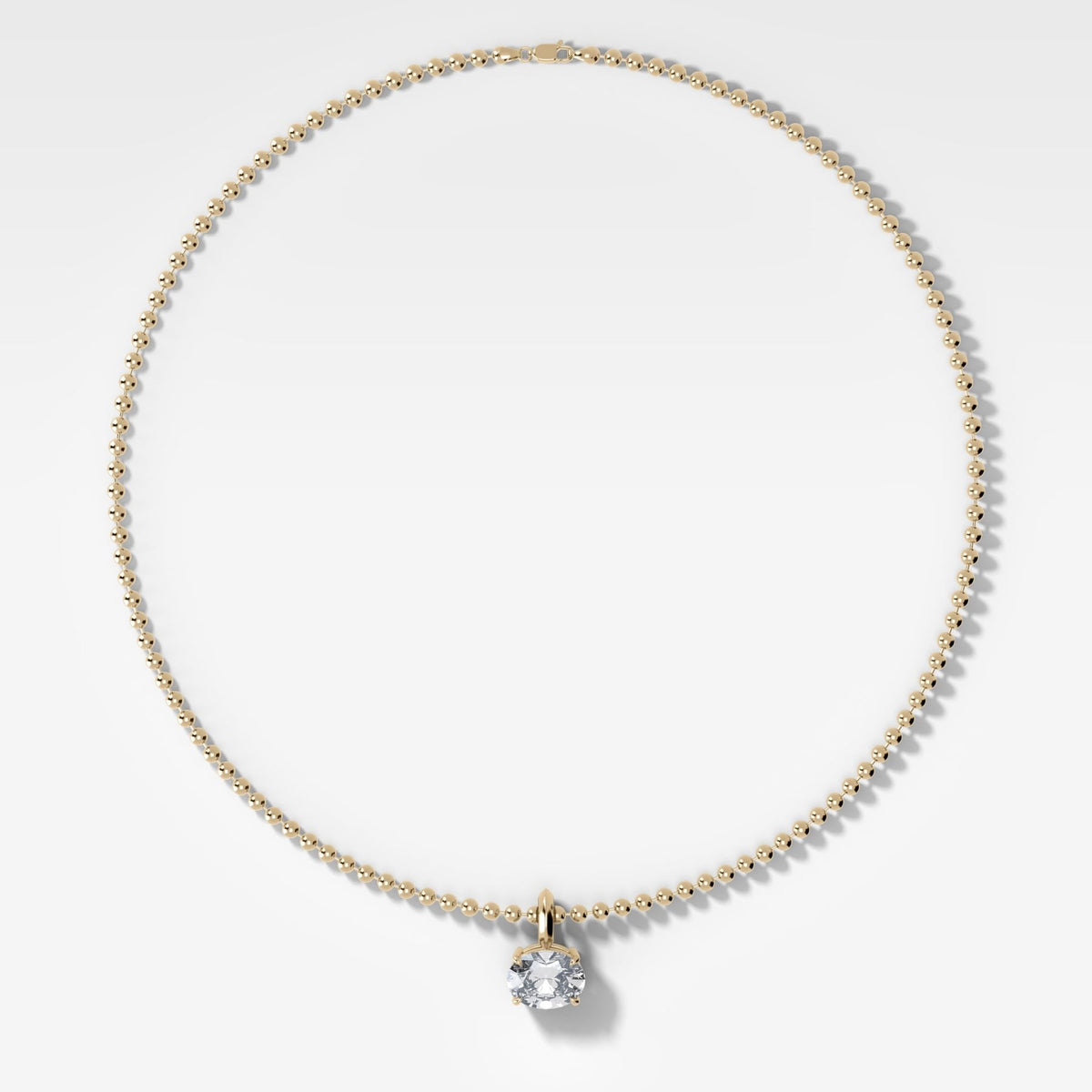 Classic East West Oval Attachable Diamond Pendant With Beaded Chain (3mm) - GOODSTONE