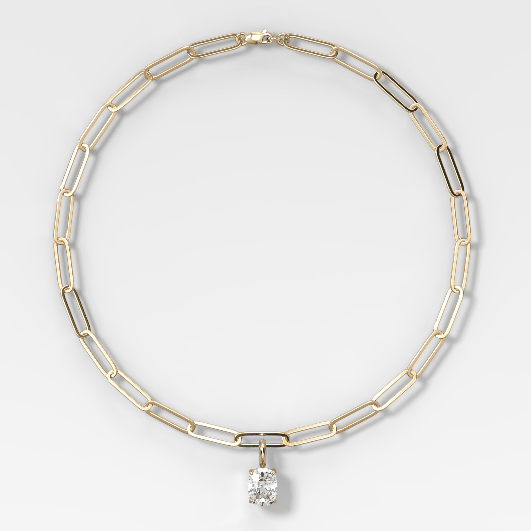 Classic Elongated Cushion Attachable Diamond Pendant With Paperclip Chain (6.2mm) - GOODSTONE