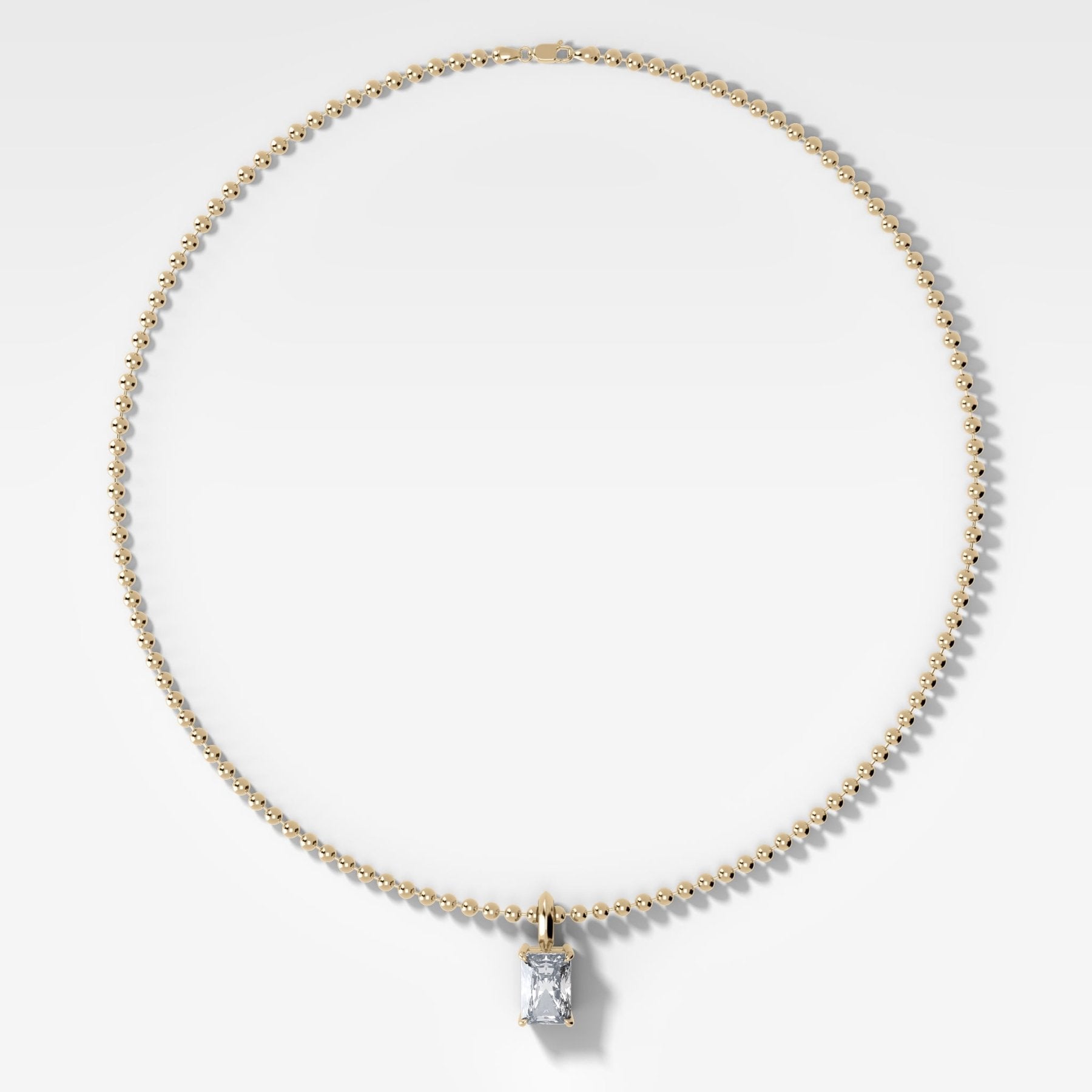 Classic Elongated Radiant Attachable Diamond Pendant With Beaded Chain (3mm) - GOODSTONE