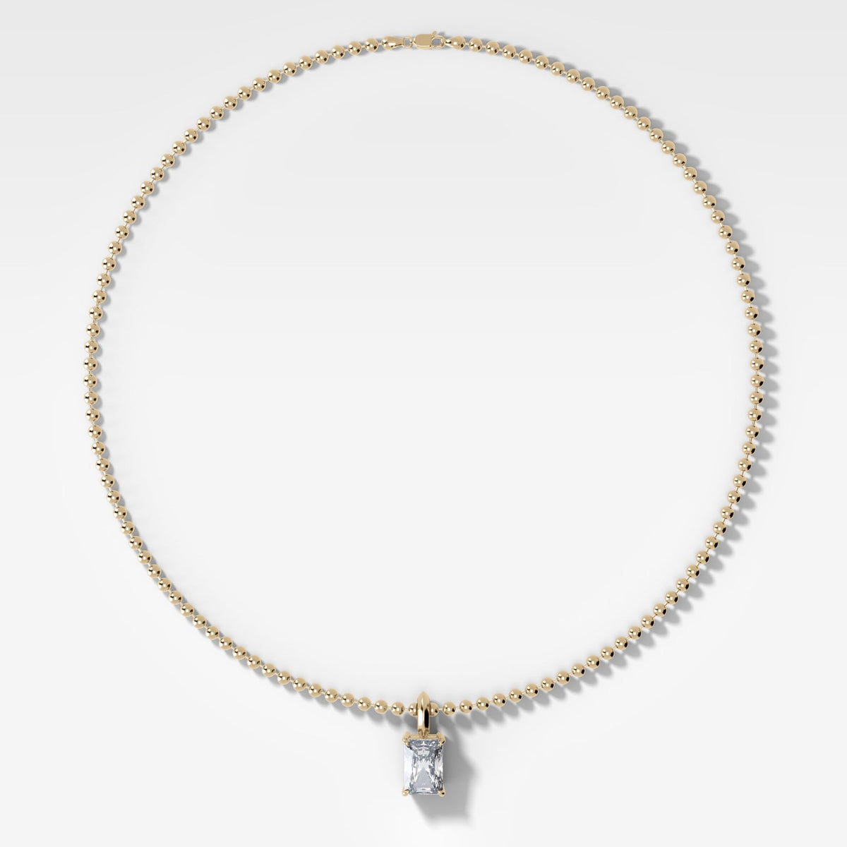 Classic Elongated Radiant Attachable Diamond Pendant With Beaded Chain (3mm) - GOODSTONE