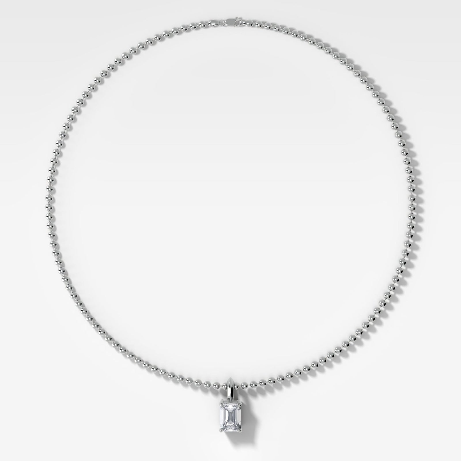 Classic Emerald Attachable Diamond Pendant With Beaded Chain (3mm) - GOODSTONE