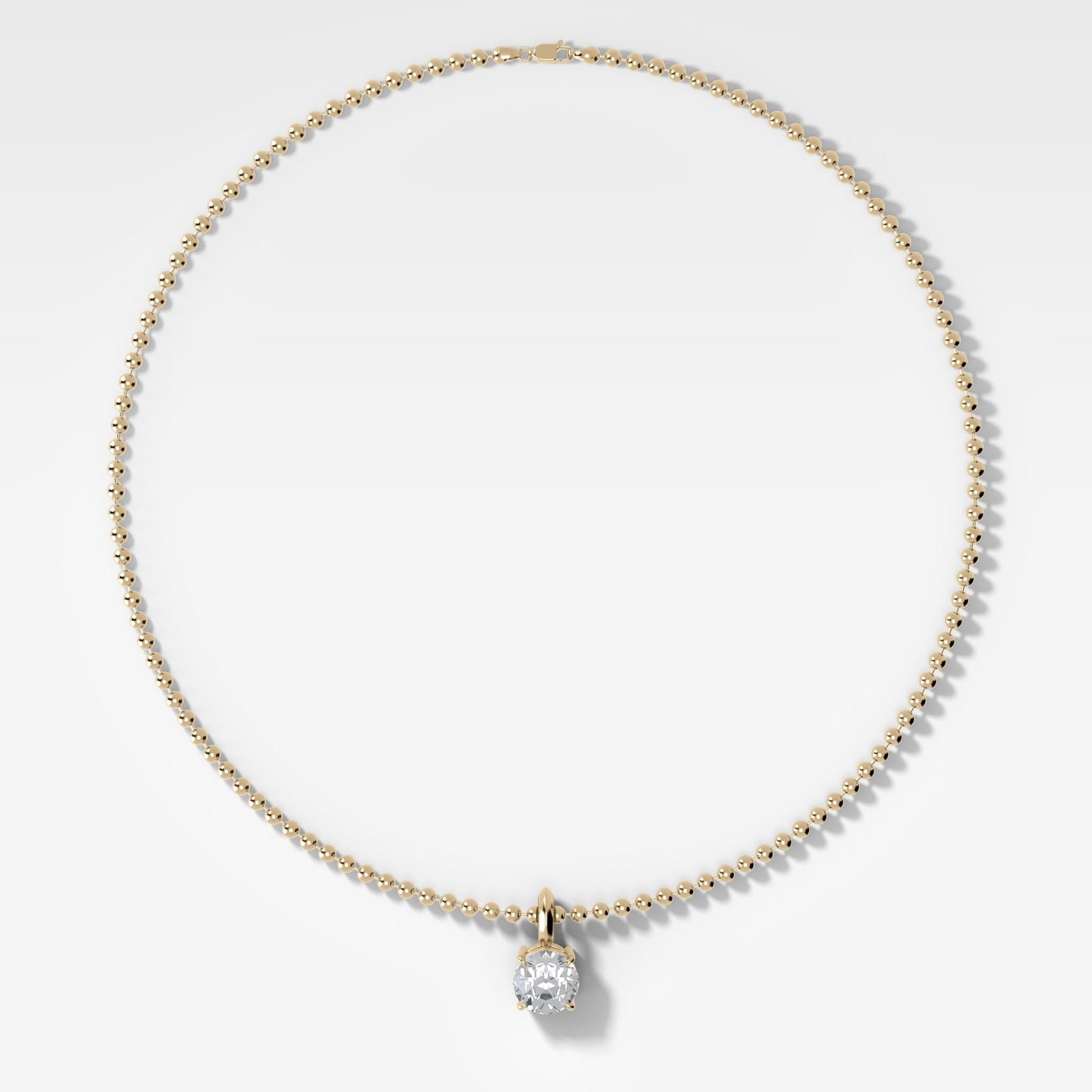 Classic Old Euro Attachable Diamond Pendant With Beaded Chain (3mm) - GOODSTONE