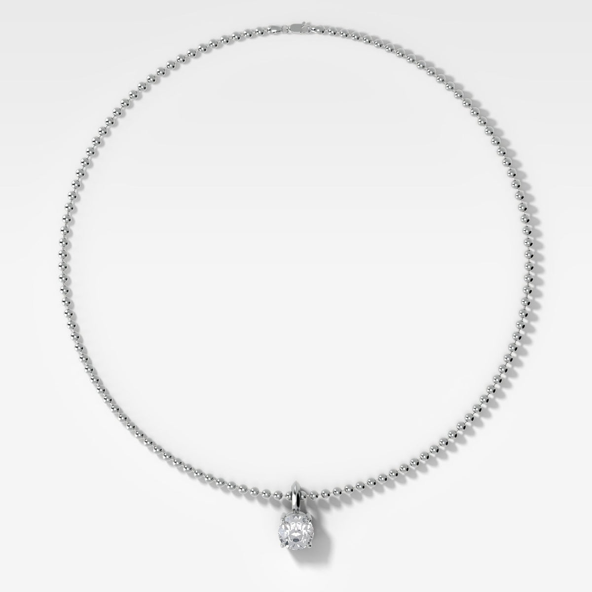 Classic Old Euro Attachable Diamond Pendant With Beaded Chain (3mm) - GOODSTONE