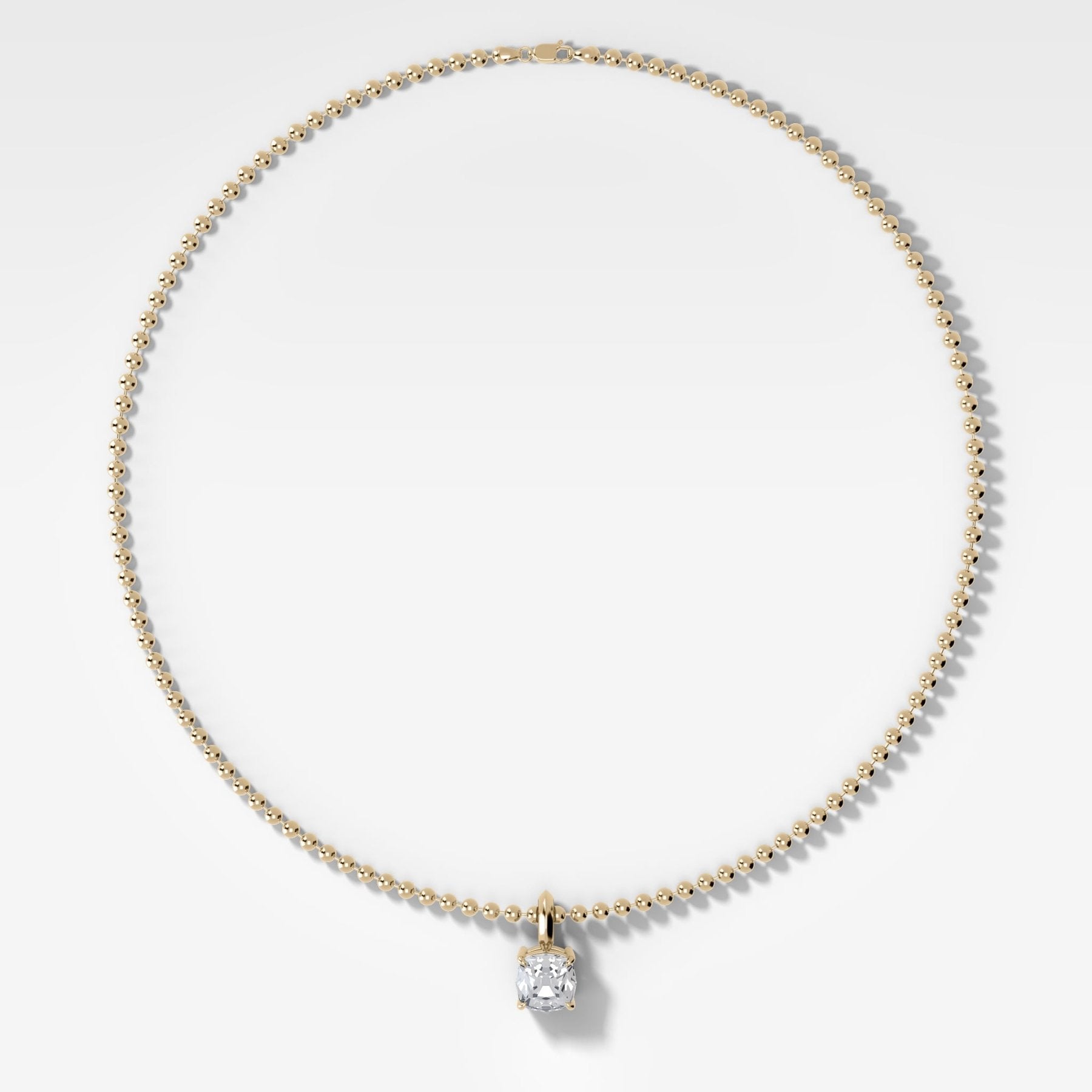 Classic Old Mine Attachable Diamond Pendant With Beaded Chain (3mm) - GOODSTONE