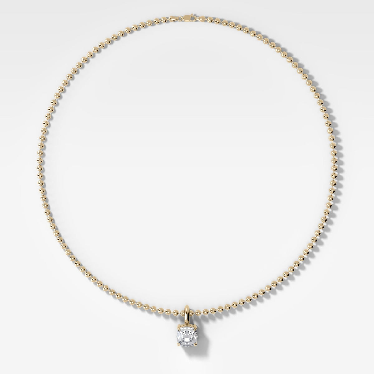 Classic Old Mine Attachable Diamond Pendant With Beaded Chain (3mm) - GOODSTONE