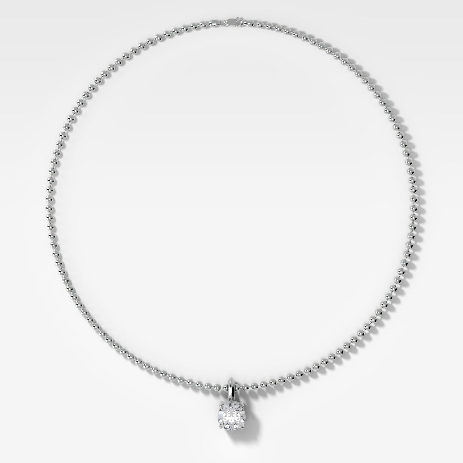Classic Round Attachable Diamond Pendant With Beaded Chain (3mm) - GOODSTONE