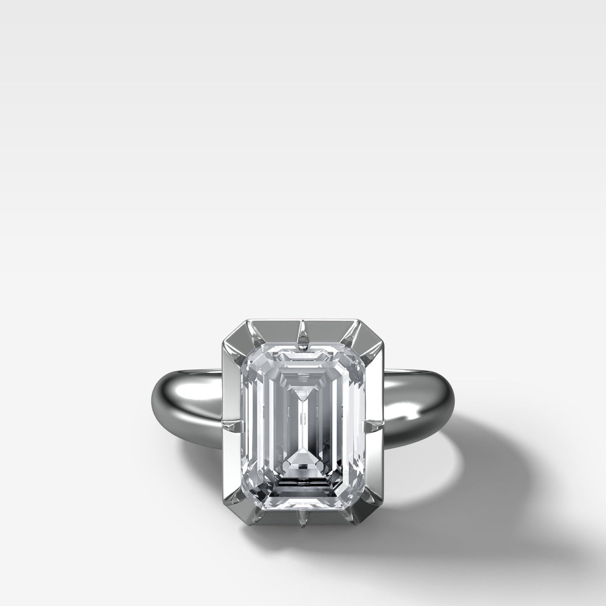 Club Button Back Solitaire with Emerald Cut Diamond - GOODSTONE