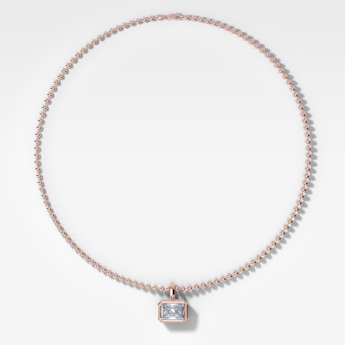 Club East West Elongated Radiant Attachable Diamond Pendant With Beaded Chain (3mm) - GOODSTONE