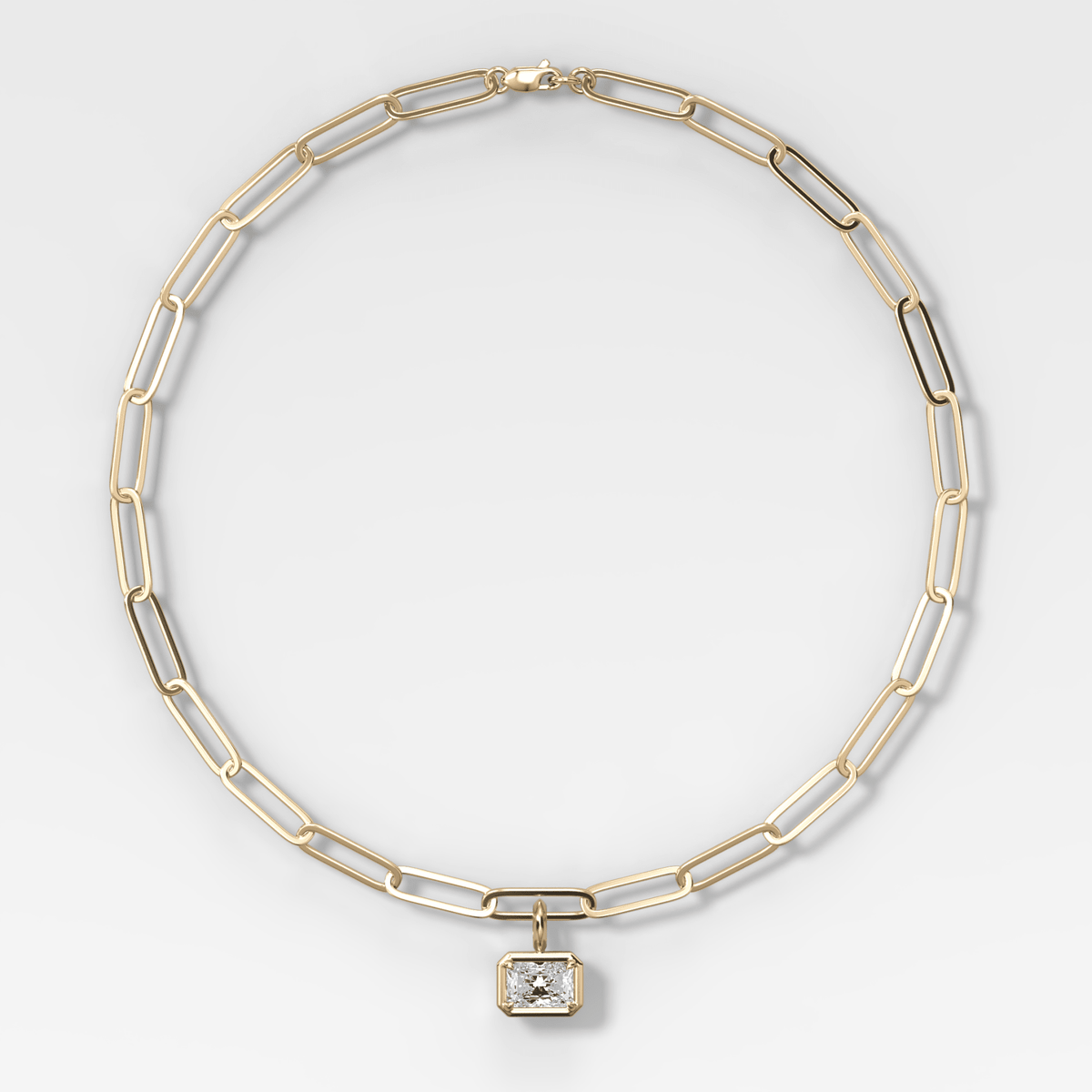 Club East West Elongated Radiant Attachable Diamond Pendant With Paperclip Chain (6.2mm) - GOODSTONE