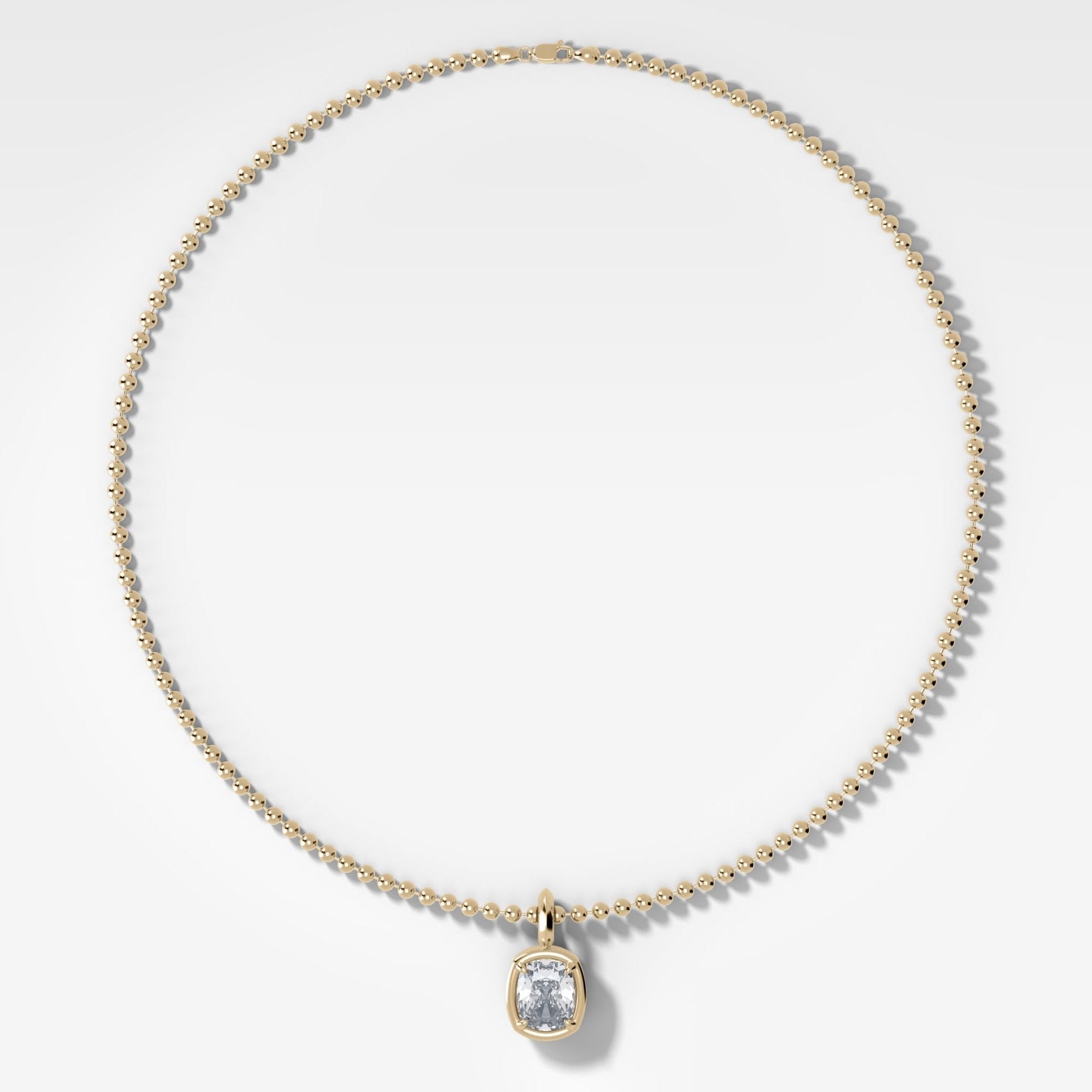 Club Elongated Cushion Attachable Diamond Pendant With Beaded Chain (3mm) - GOODSTONE