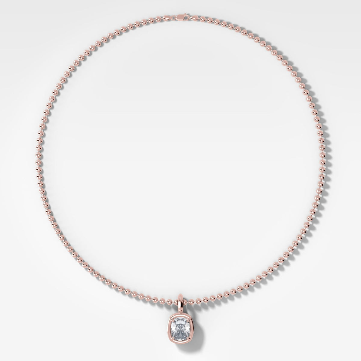 Club Elongated Cushion Attachable Diamond Pendant With Beaded Chain (3mm) - GOODSTONE
