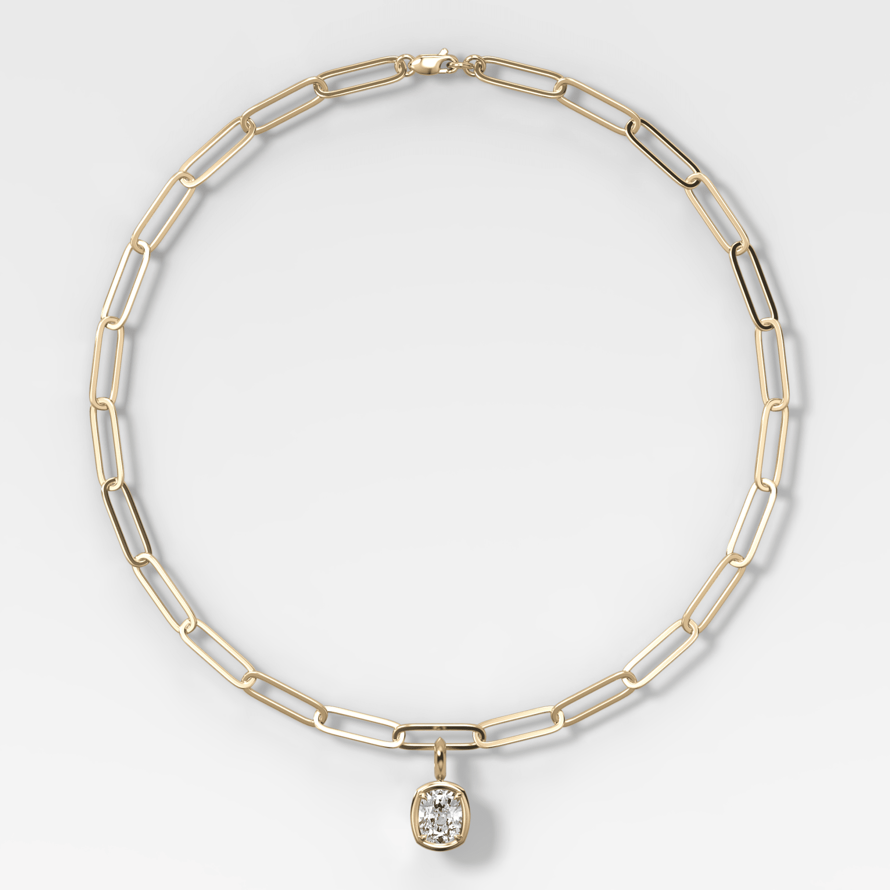 Club Elongated Cushion Attachable Diamond Pendant With Paperclip Chain (6.2mm) - GOODSTONE