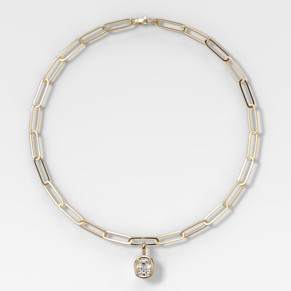 Club Elongated Cushion Attachable Diamond Pendant With Paperclip Chain (6.2mm) - GOODSTONE