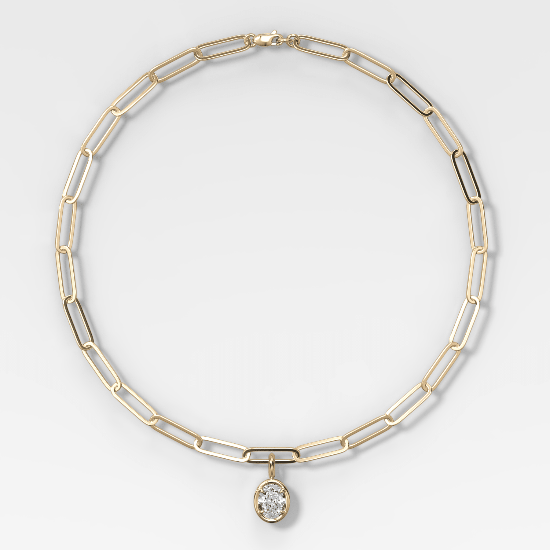 Club Oval Attachable Diamond Pendant With Paperclip Chain (6.2mm) - GOODSTONE