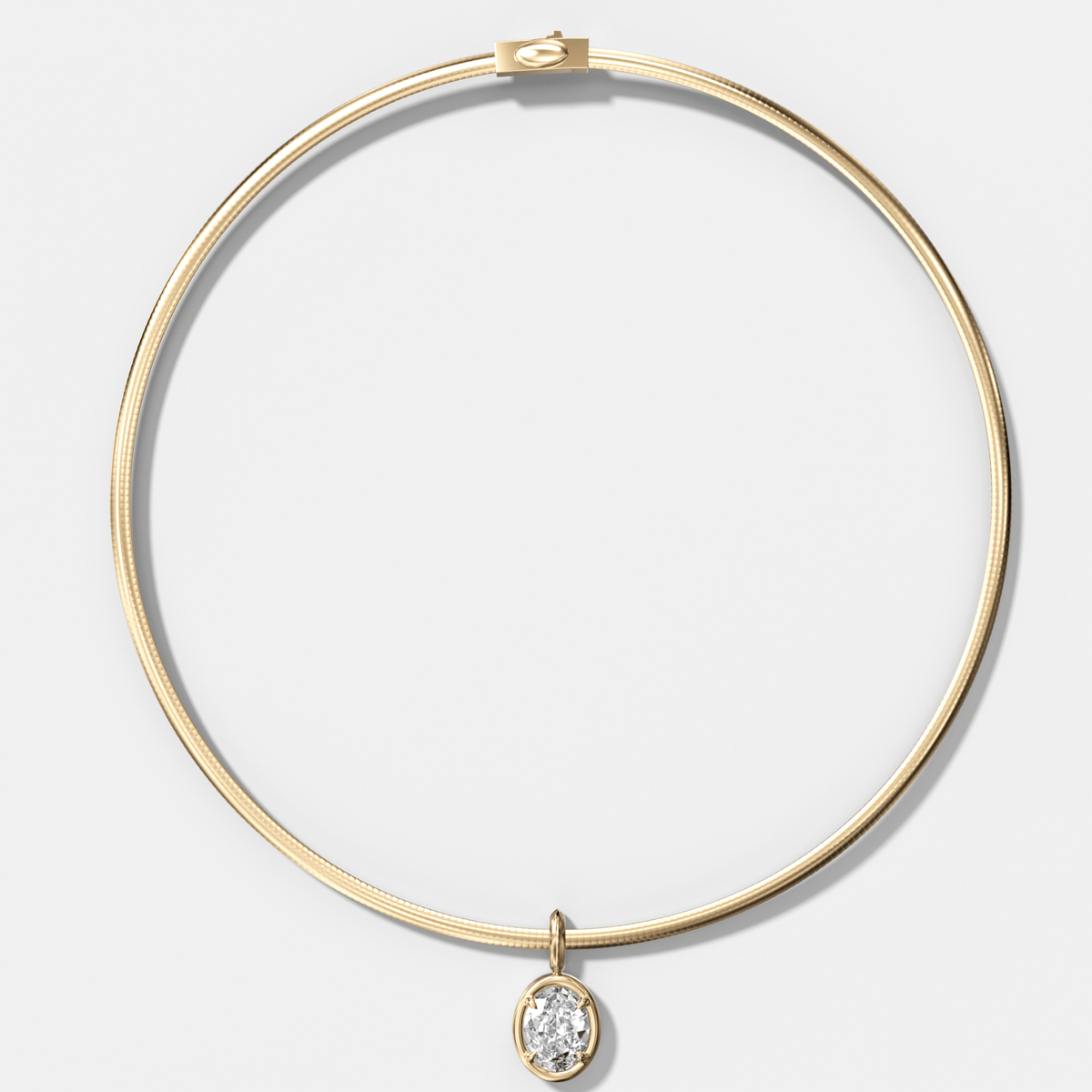 Club Oval Attachable Diamond Pendant With Reversible Omega Chain (3mm) - GOODSTONE