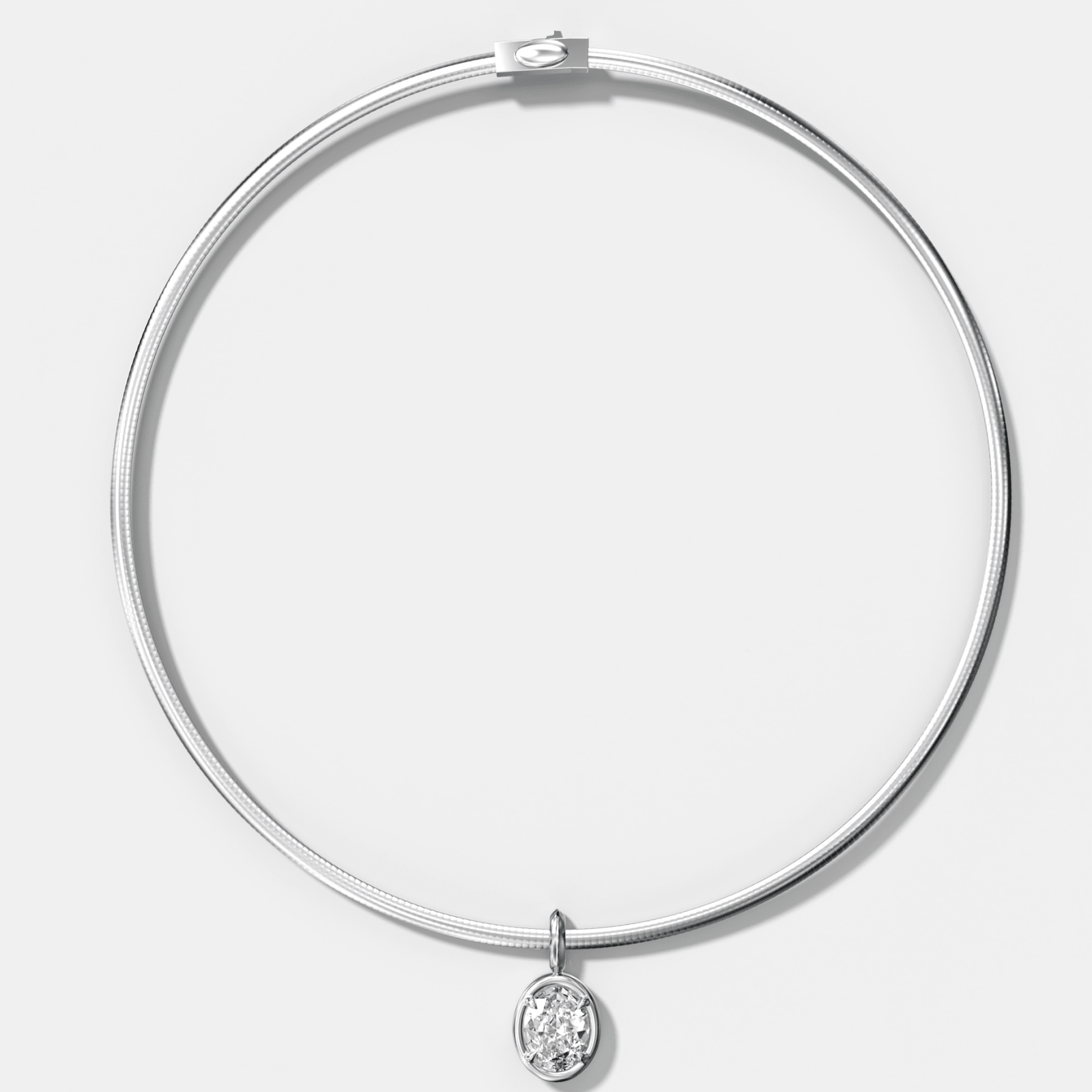 Club Oval Attachable Diamond Pendant With Reversible Omega Chain (3mm) - GOODSTONE