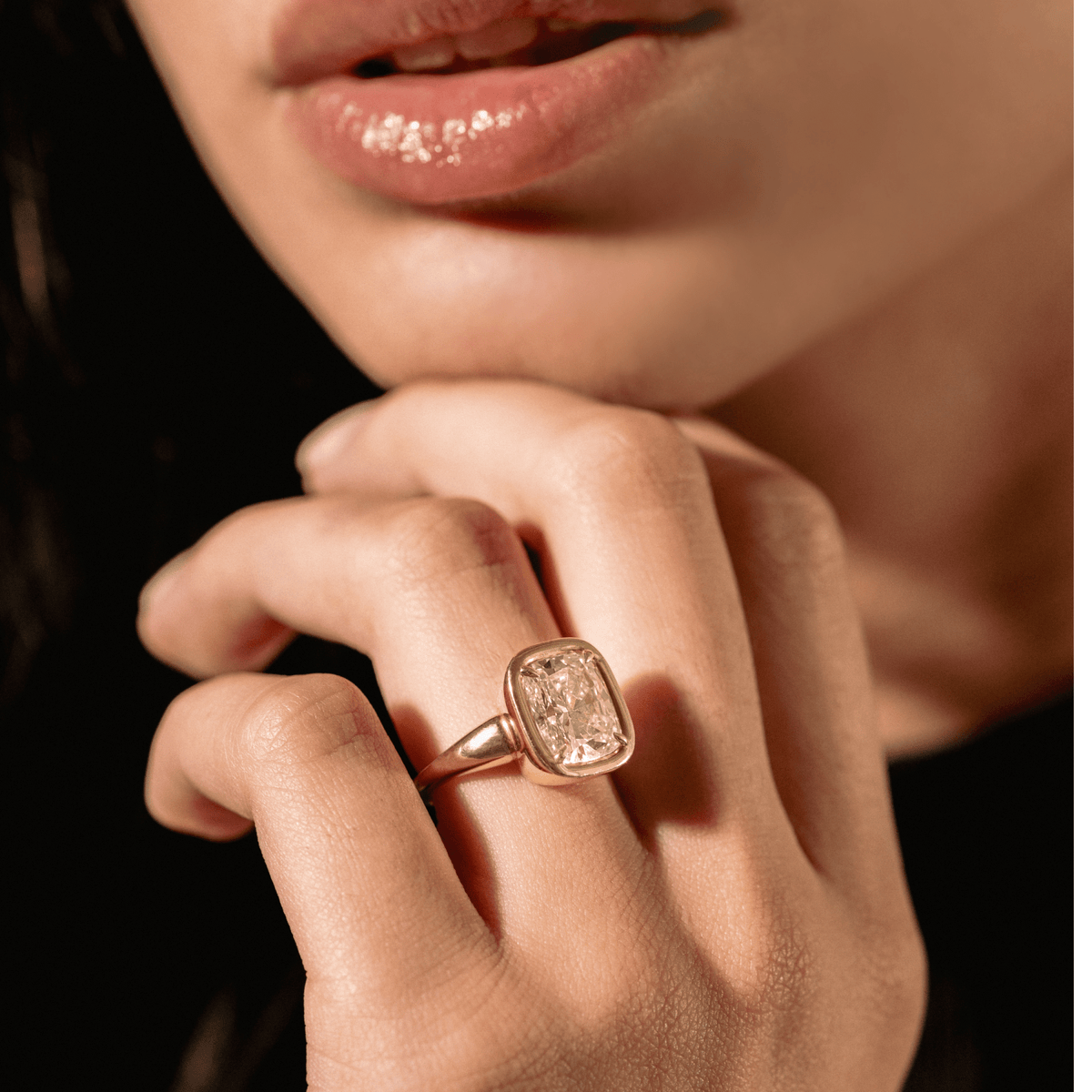 Club Ring Solitaire Engagement Ring With an Elongated Cushion Cut Diamond - GOODSTONE