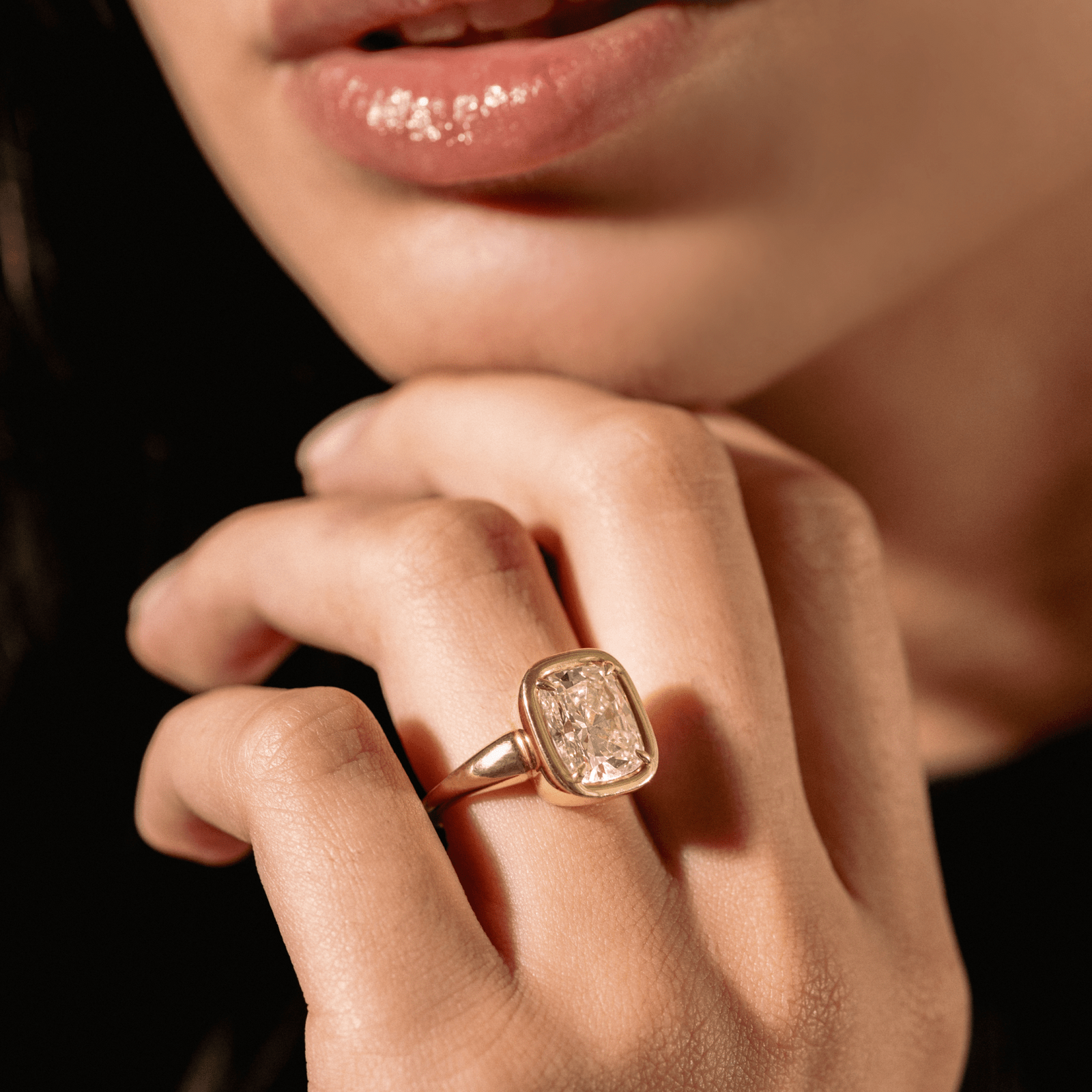 Club Ring Solitaire Engagement Ring With an Elongated Cushion Cut Diamond - GOODSTONE