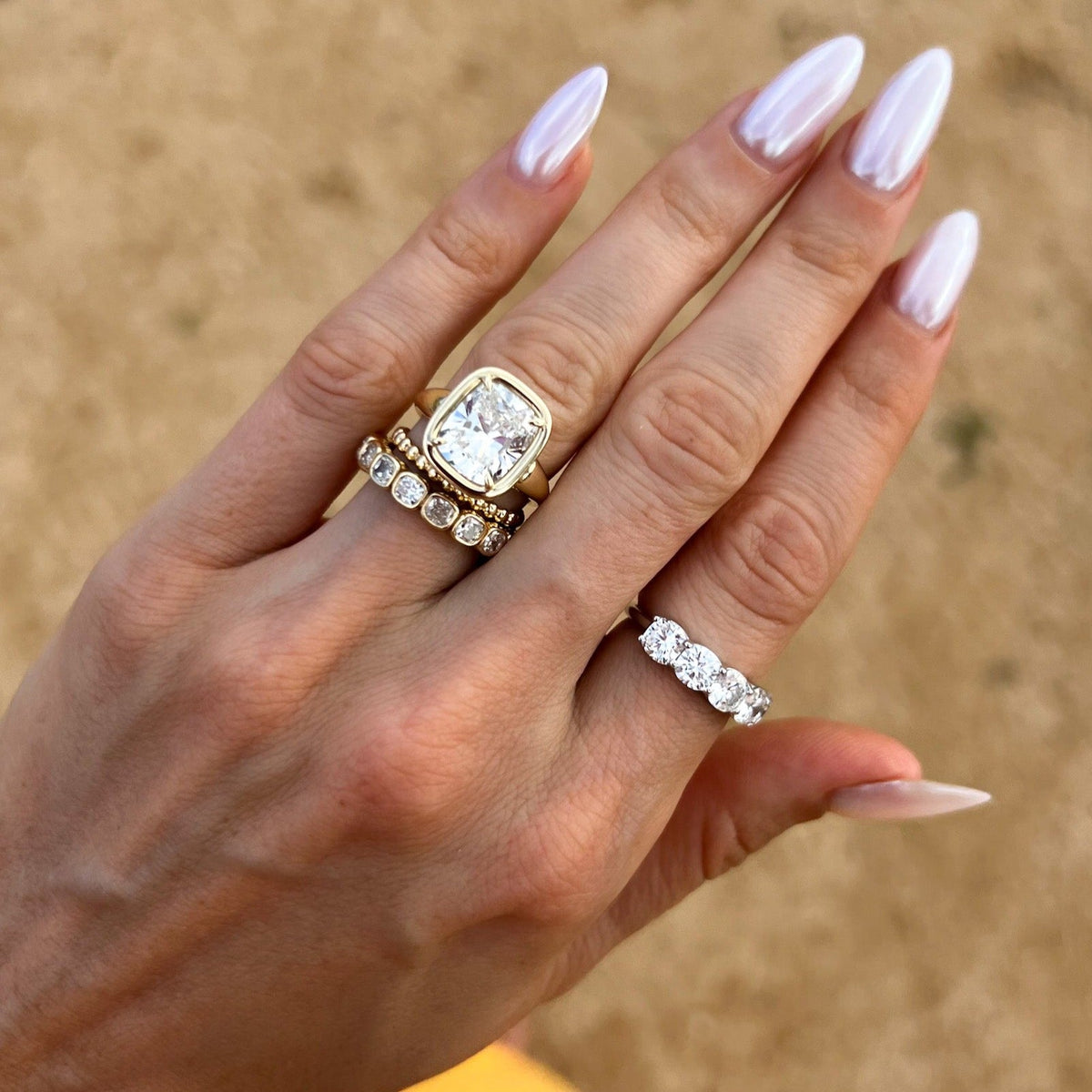 Club Ring Solitaire Engagement Ring With an Elongated Cushion Cut Diamond - GOODSTONE