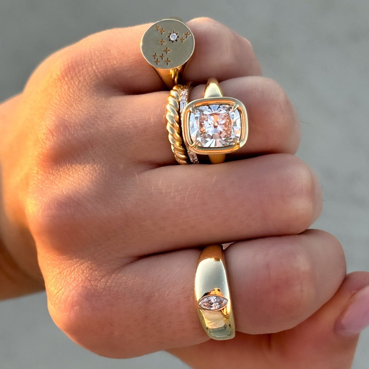 Club Ring Solitaire Engagement Ring With an Elongated Cushion Cut Diamond - GOODSTONE