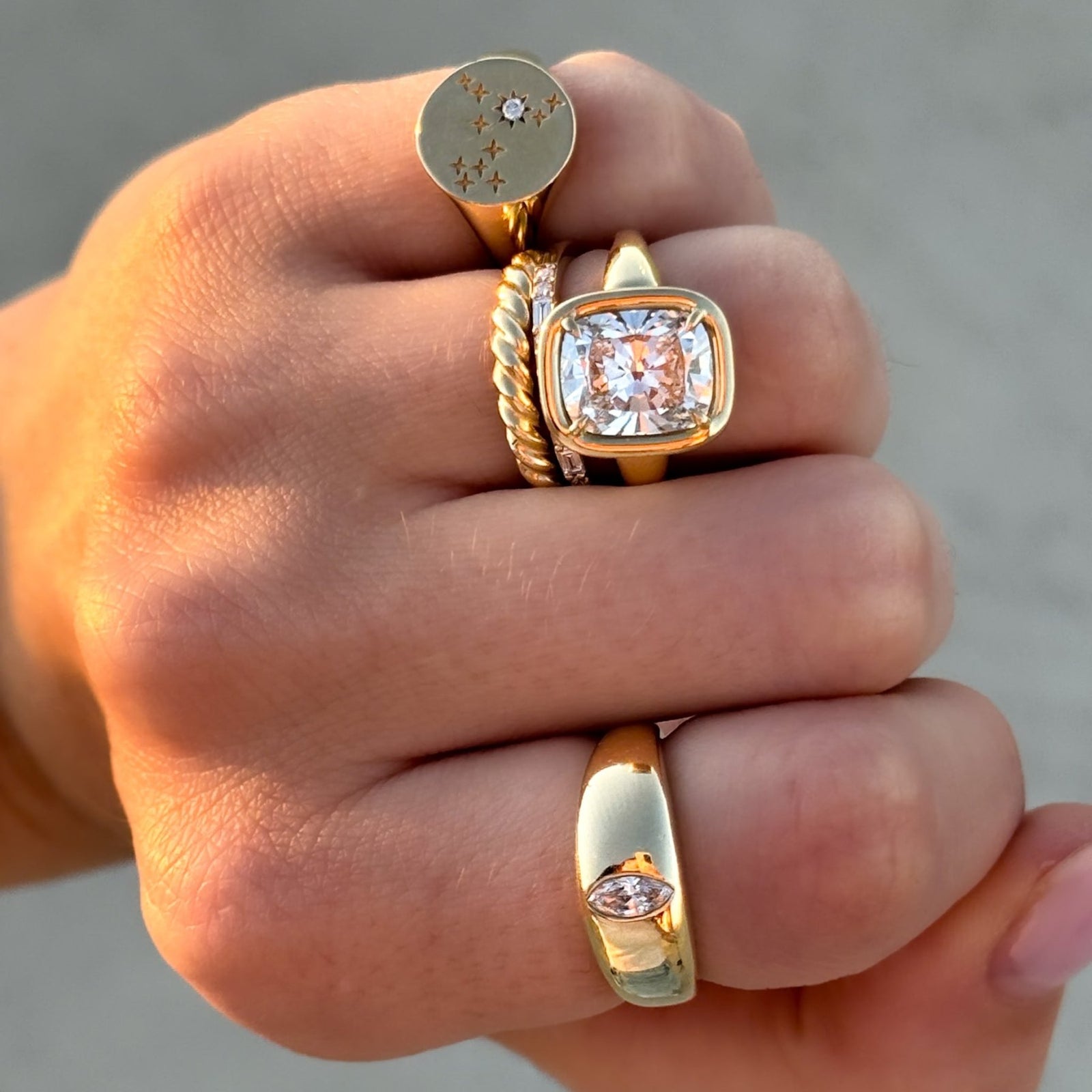 Club Ring Solitaire Engagement Ring With an Elongated Cushion Cut Diamond - GOODSTONE