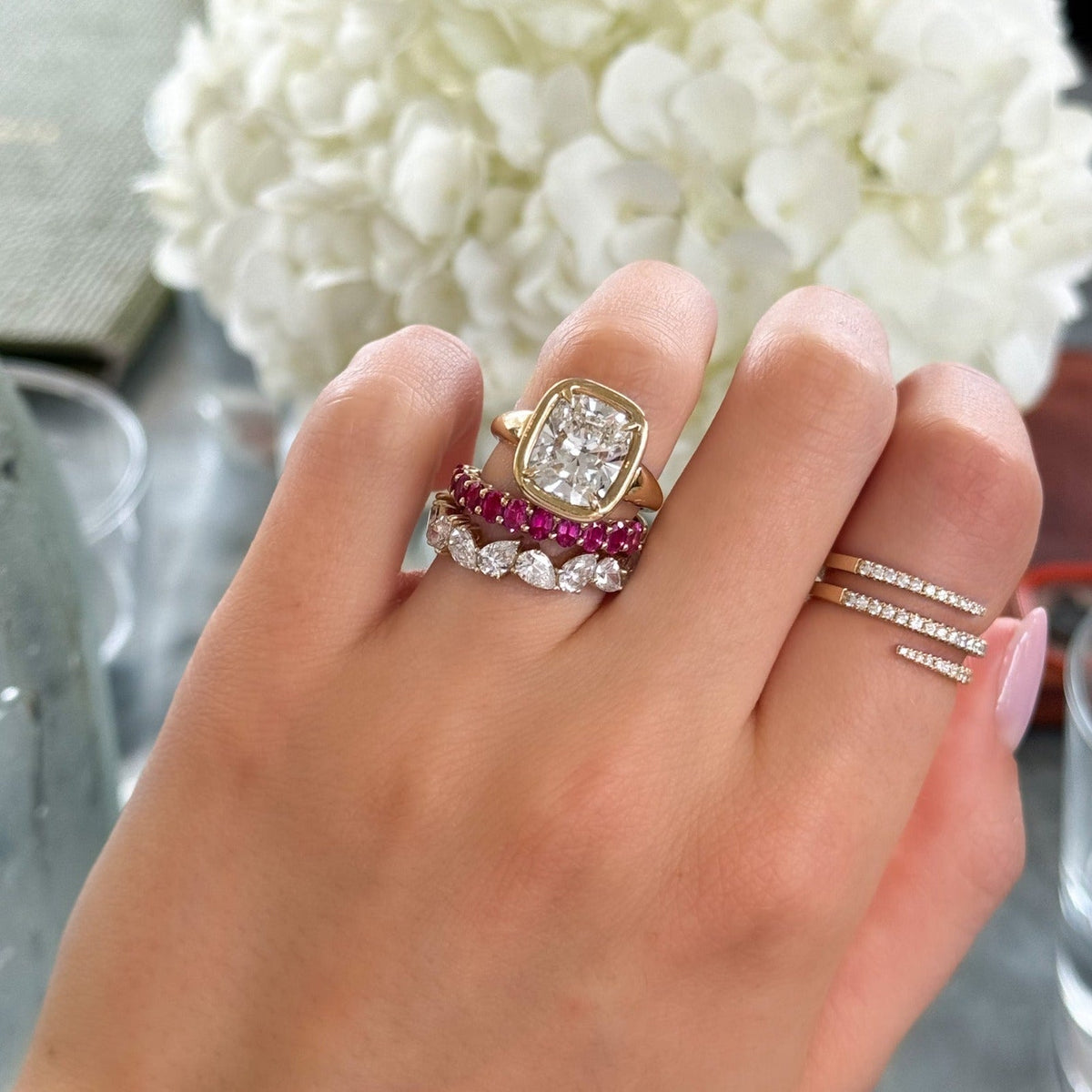 Club Ring Solitaire Engagement Ring With an Elongated Cushion Cut Diamond - GOODSTONE