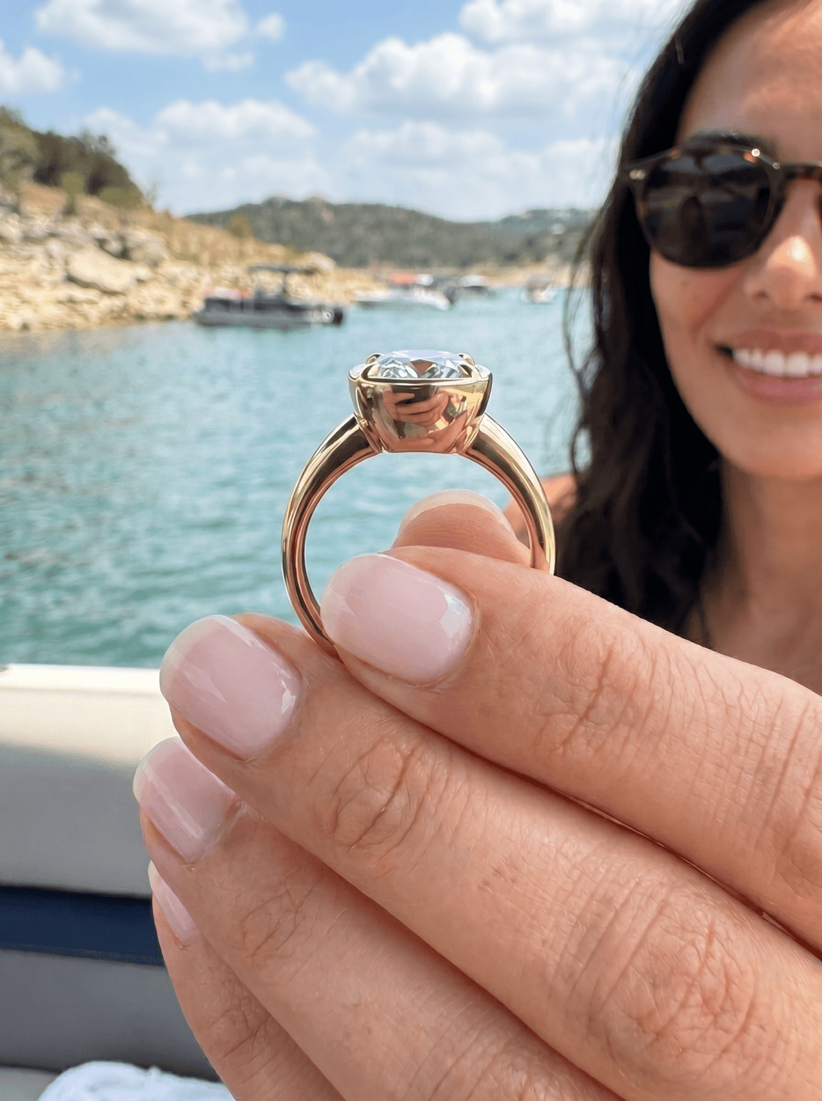 Club Ring Solitaire Engagement Ring With an Elongated Cushion Cut Diamond - GOODSTONE