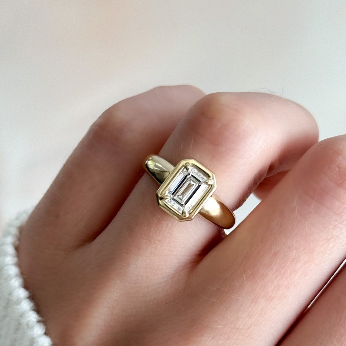 Club Ring Solitaire Engagement Ring With an Emerald Cut Diamond - GOODSTONE